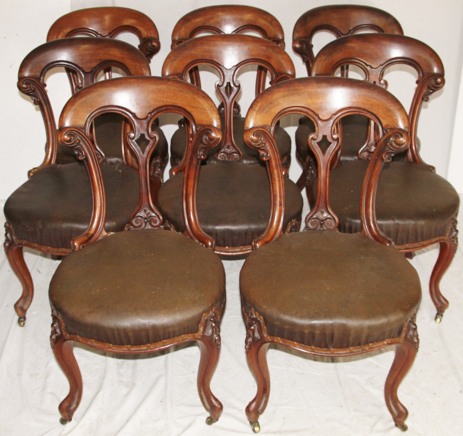Set of Eight Victorian Mahogany Cabriole Leg Dining Chairs c.1850 (1 of 1)