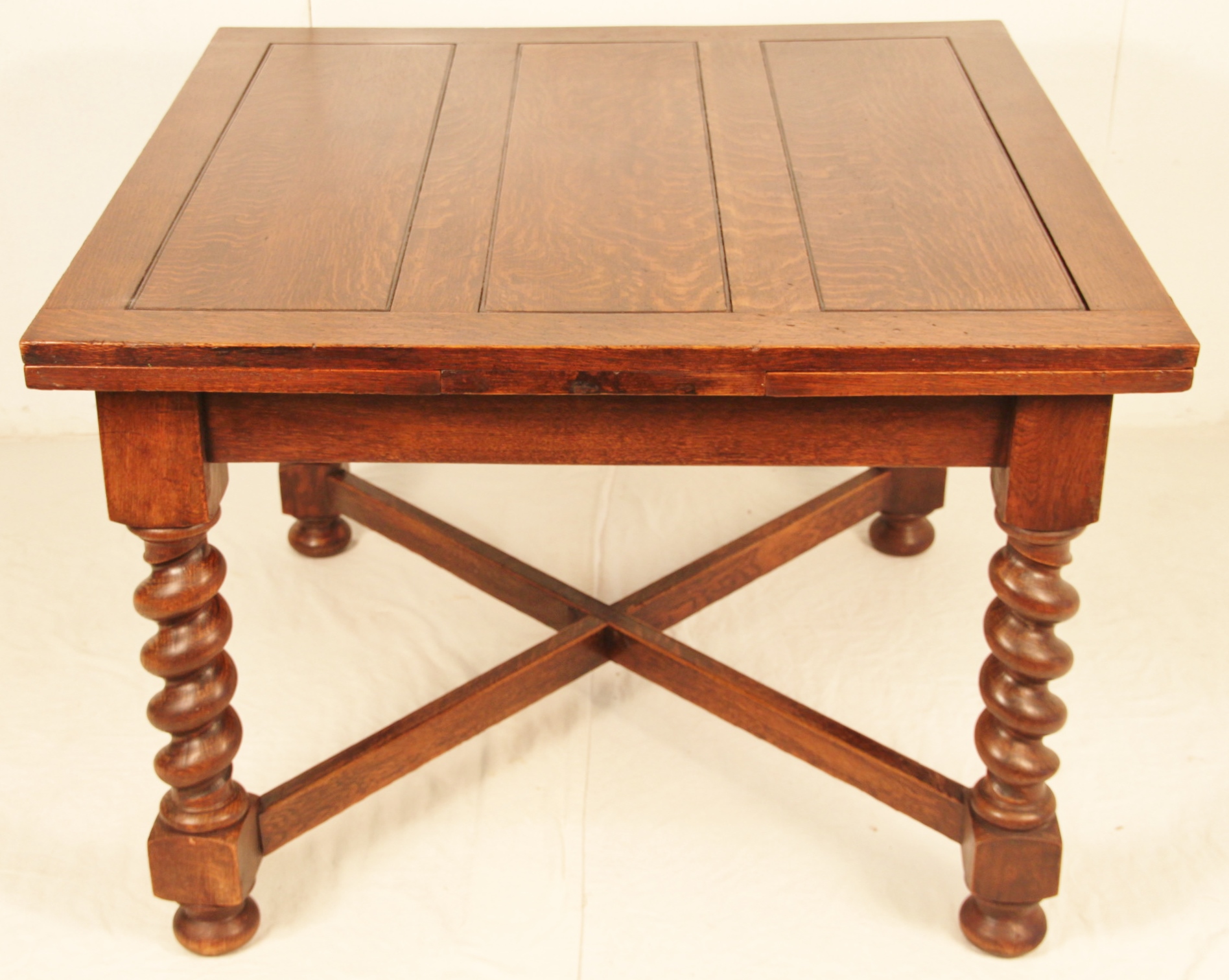 Solid Oak Barley Twist Leg Draw Leaf Table c.1900 (1 of 1)