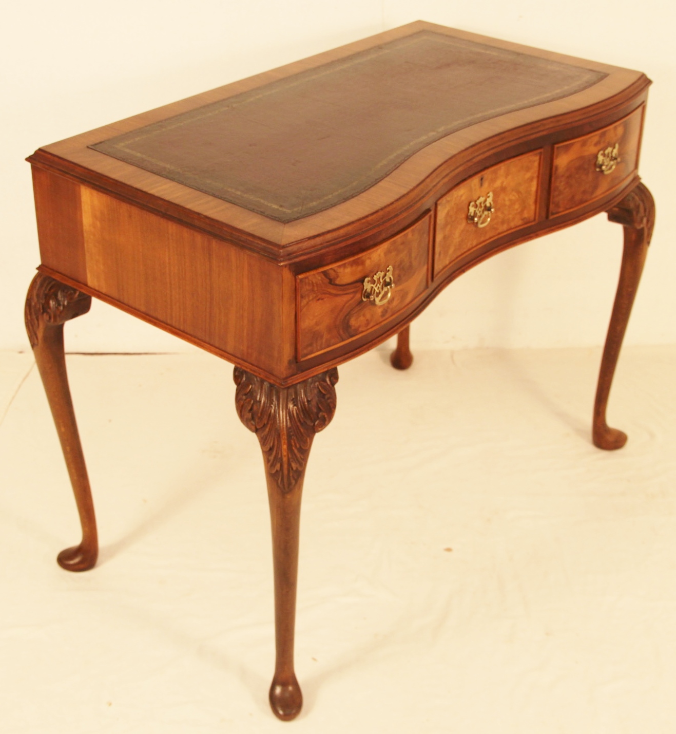 Serpentine Burr Walnut Writing Table c.1920 (1 of 1)