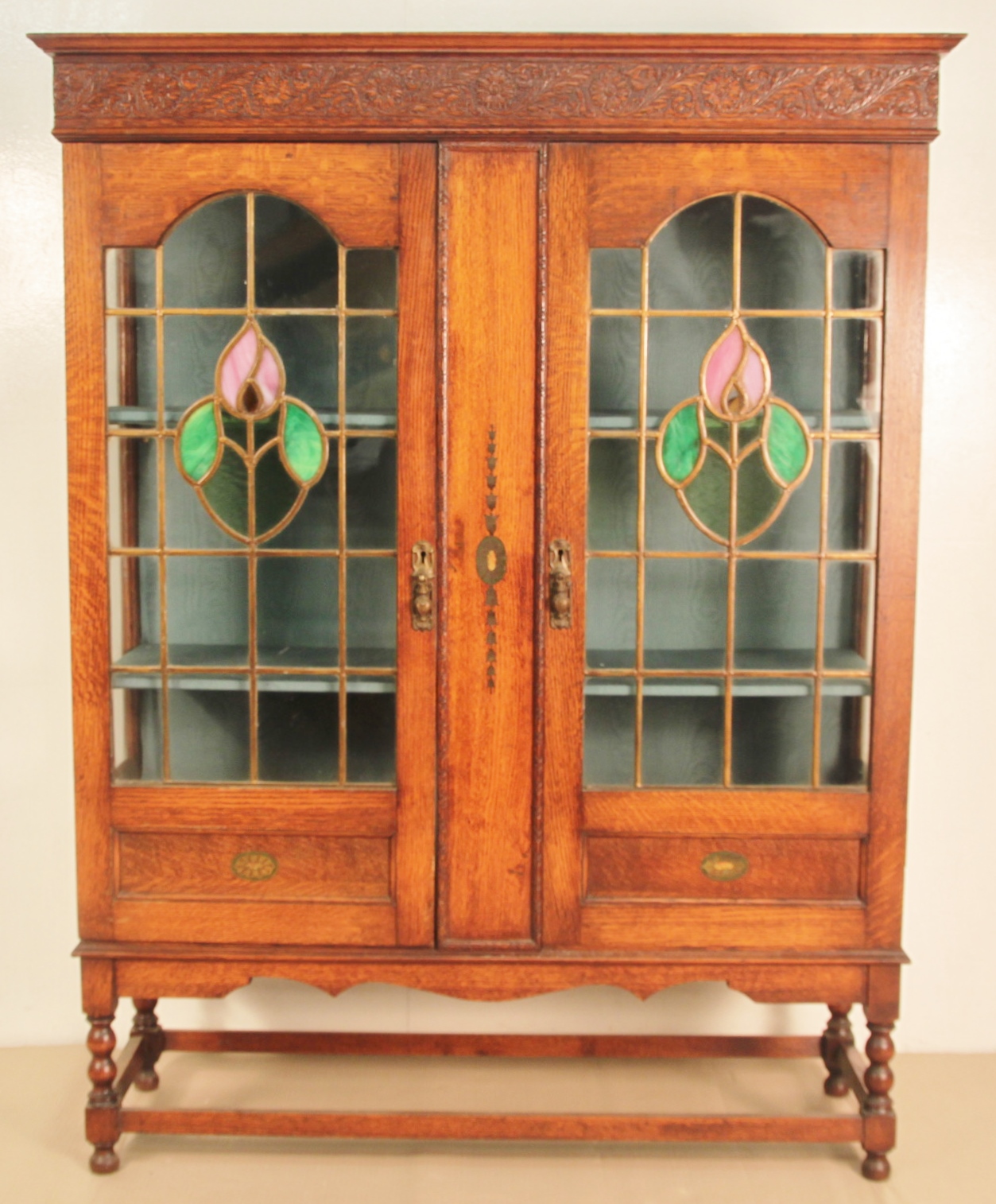 Oak Display Cabinet with Leaded Light Glass c.1905 (1 of 1) Oak Display Cabinet with Leaded Light Glass c.1905 (1 of 1)