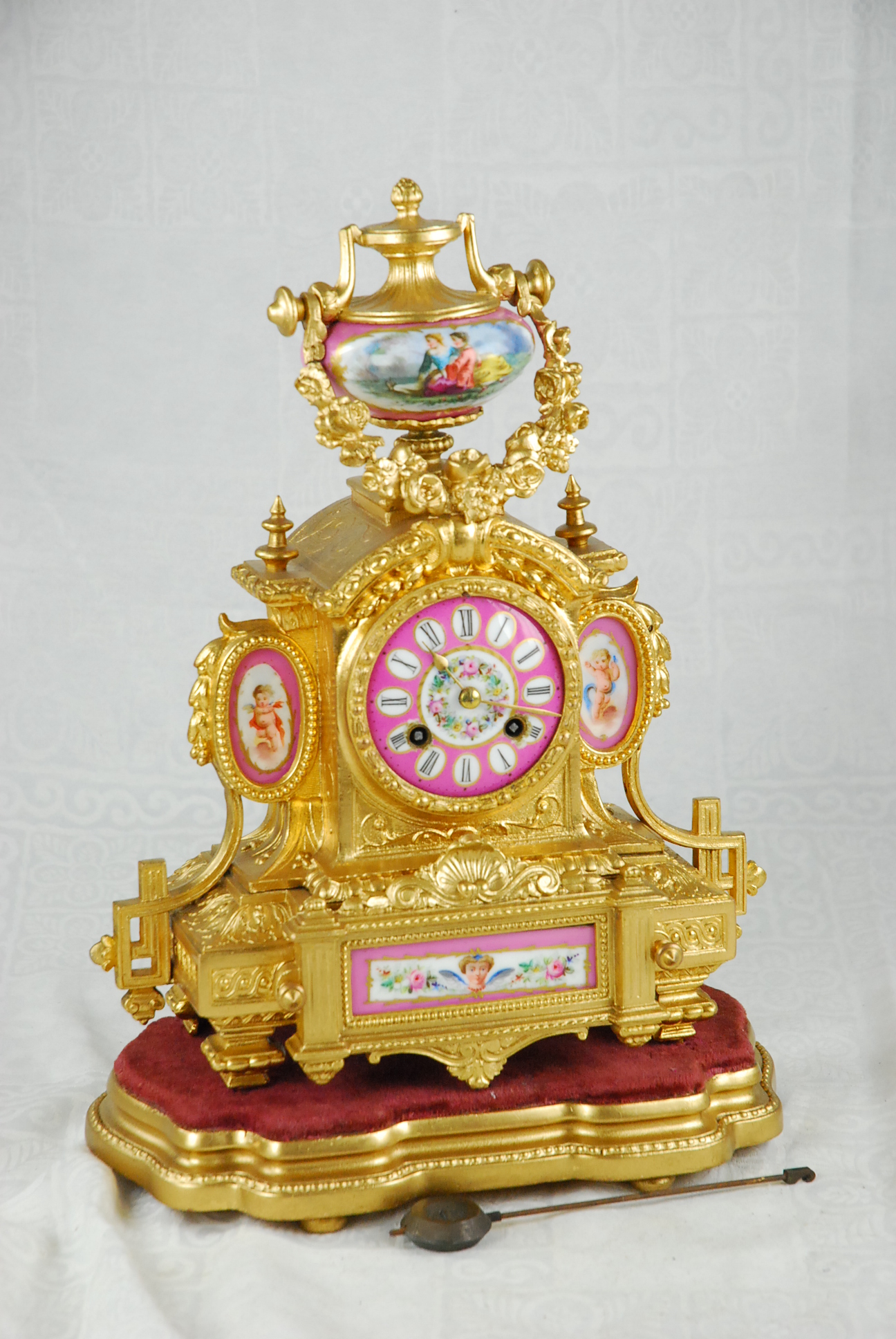 Ormolu Bronze Japy Freres Porcelain Panel 8 Day Mantel Clock c.1880 (1 of 1)