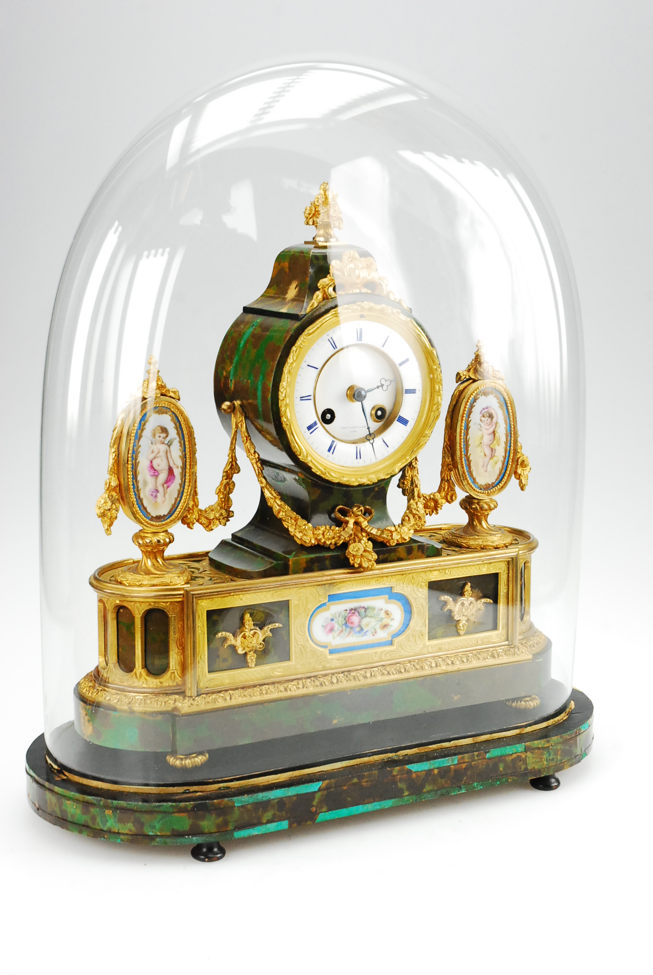 Rare Green Tortoiseshell Style and Sevres Porcelain Panel Boulle Ormolu Mount Mantel Clock (1 of 1) Rare Green Tortoiseshell Style and Sevres Porcelain Panel Boulle Ormolu Mount Mantel Clock (1 of 1)