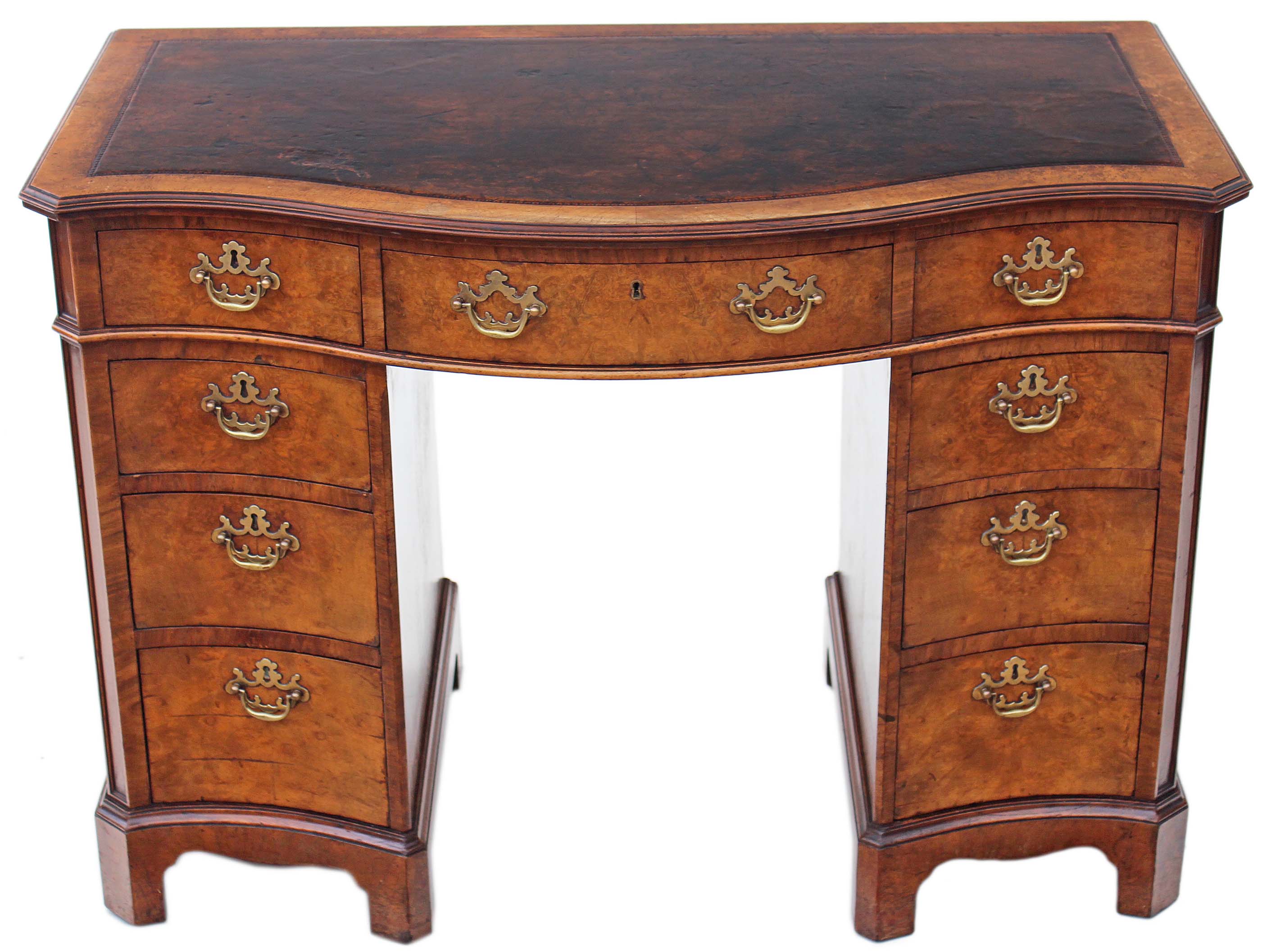 Antique quality Maple & Co Serpentine Burr Walnut Leather Desk / Writing Table (1 of 1) Antique quality Maple & Co Serpentine Burr Walnut Leather Desk / Writing Table (1 of 1)