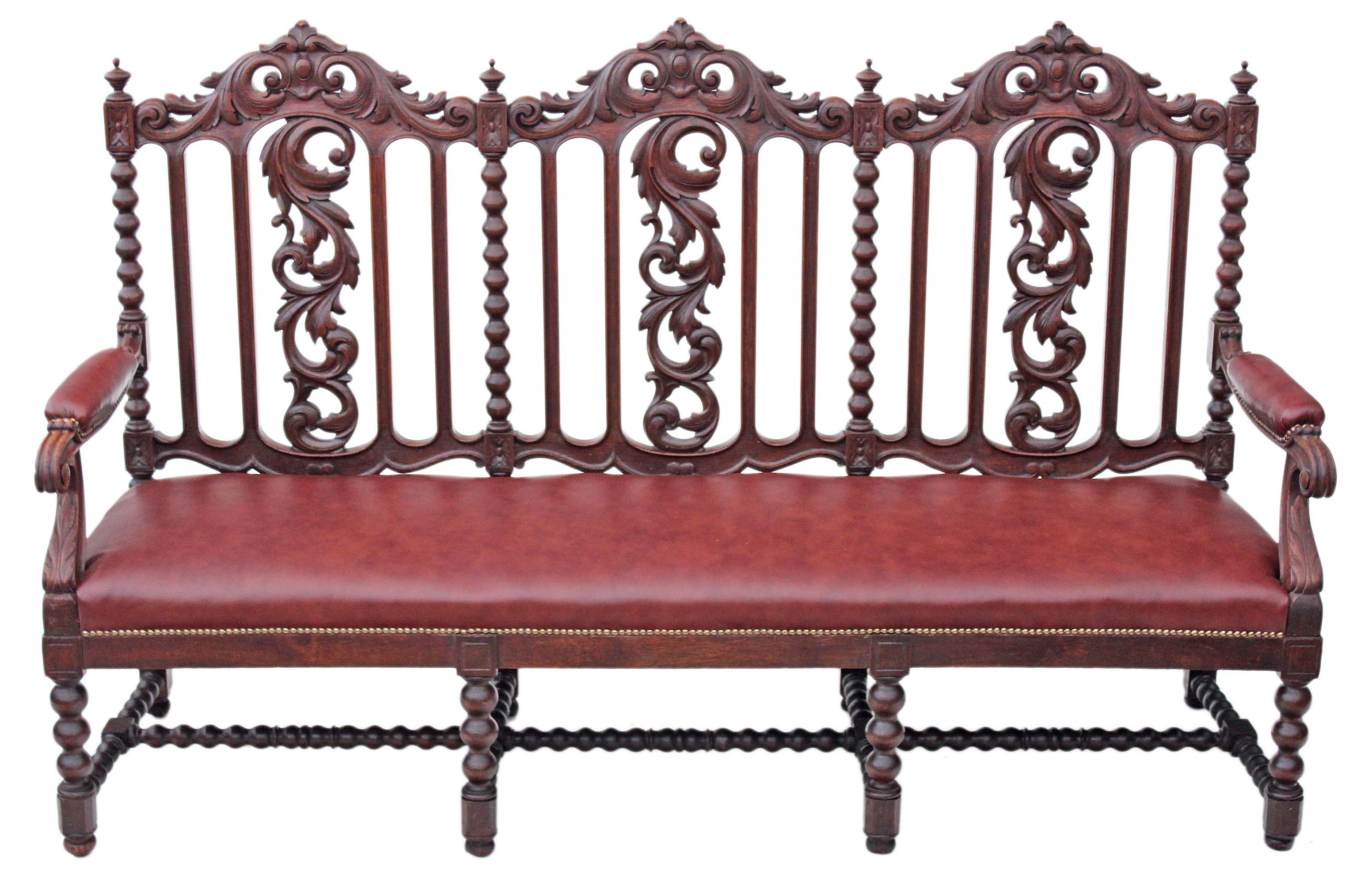 Antique Victorian 19 Century Carved Oak Leather Settle / Hall Seat Bench / Gothic Sofa (1 of 1) Antique Victorian 19 Century Carved Oak Leather Settle / Hall Seat Bench / Gothic Sofa (1 of 1)