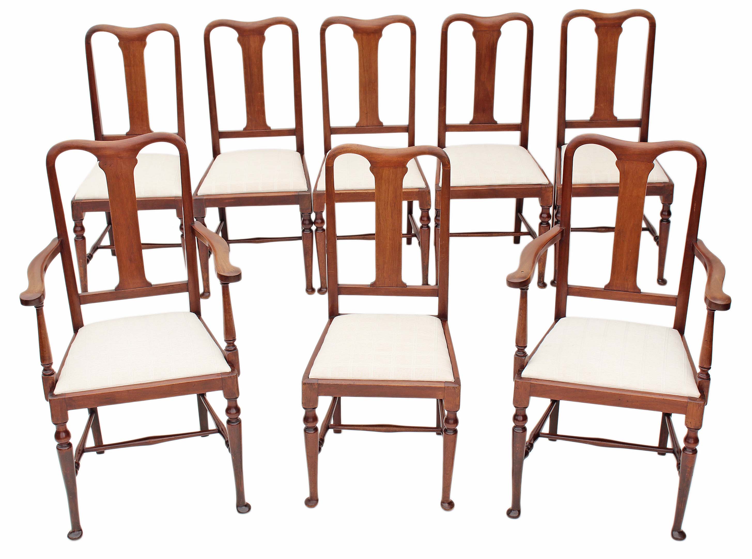 Antique Set of 8 (6+2) Queen Anne Revival Mahogany Dining Chairs c.1900 (1 of 1) Antique Set of 8 (6+2) Queen Anne Revival Mahogany Dining Chairs c.1900 (1 of 1)