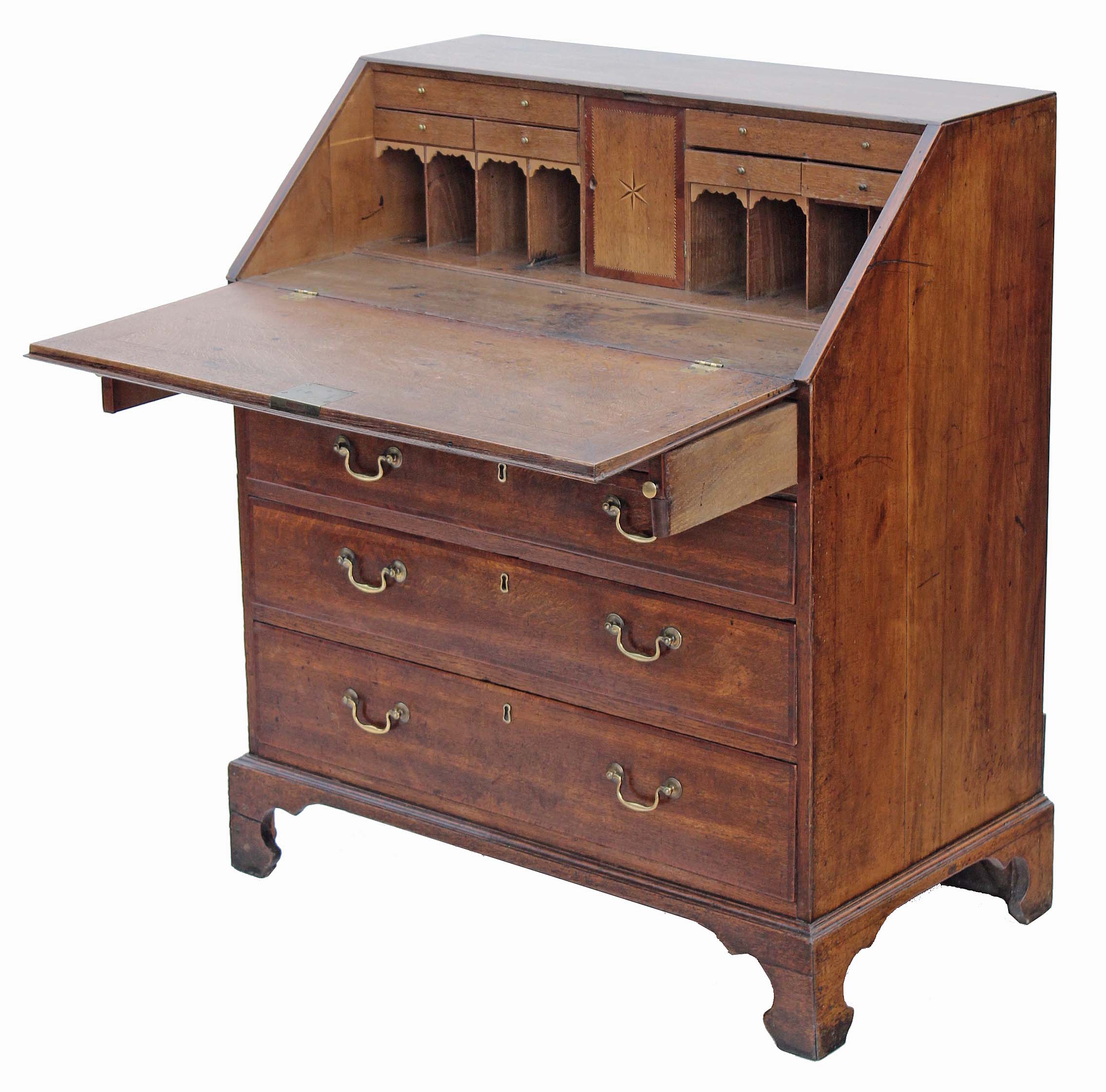 Antique Georgian 18th Century Crossbanded Oak Fruitwood Bureau Desk / Writing Table (1 of 1) Antique Georgian 18th Century Crossbanded Oak Fruitwood Bureau Desk / Writing Table (1 of 1)