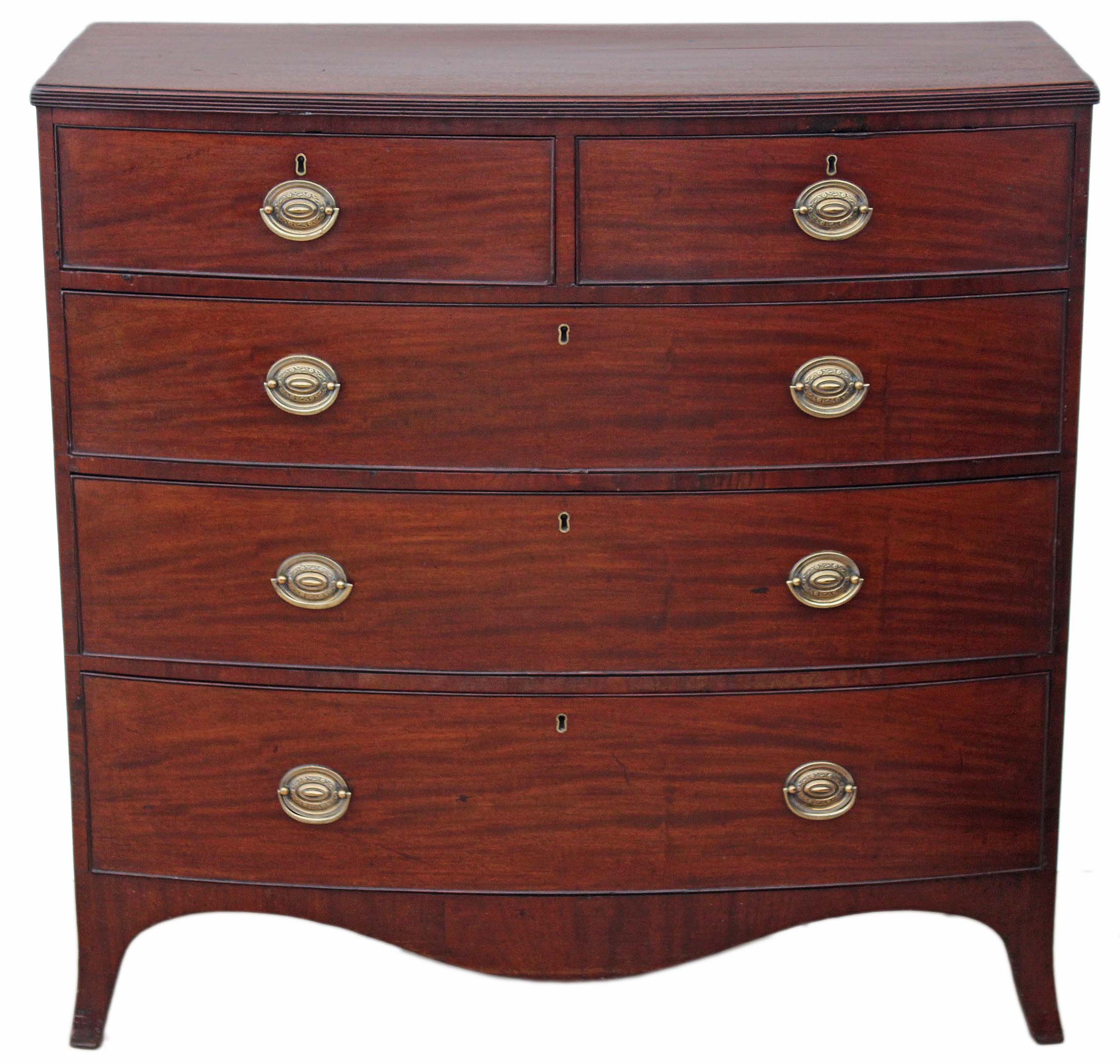 Antique Georgian Flame Mahogany Bow Front Chest of Drawers c.1800 (1 of 1) Antique Georgian Flame Mahogany Bow Front Chest of Drawers c.1800 (1 of 1)