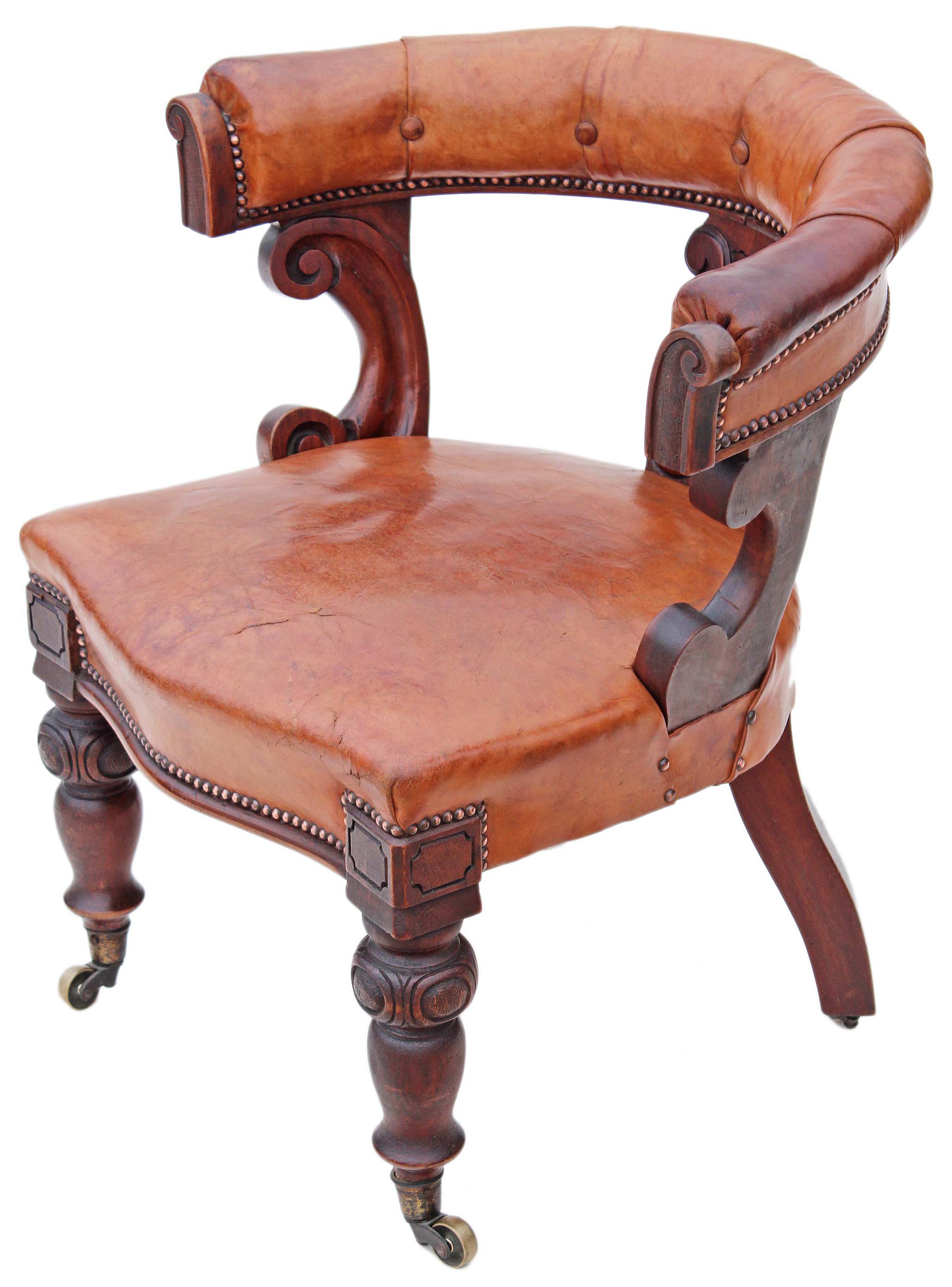 Antique Victorian 19th Century Walnut Leather Library Desk Tub Chair Armchair (1 of 1) Antique Victorian 19th Century Walnut Leather Library Desk Tub Chair Armchair (1 of 1)