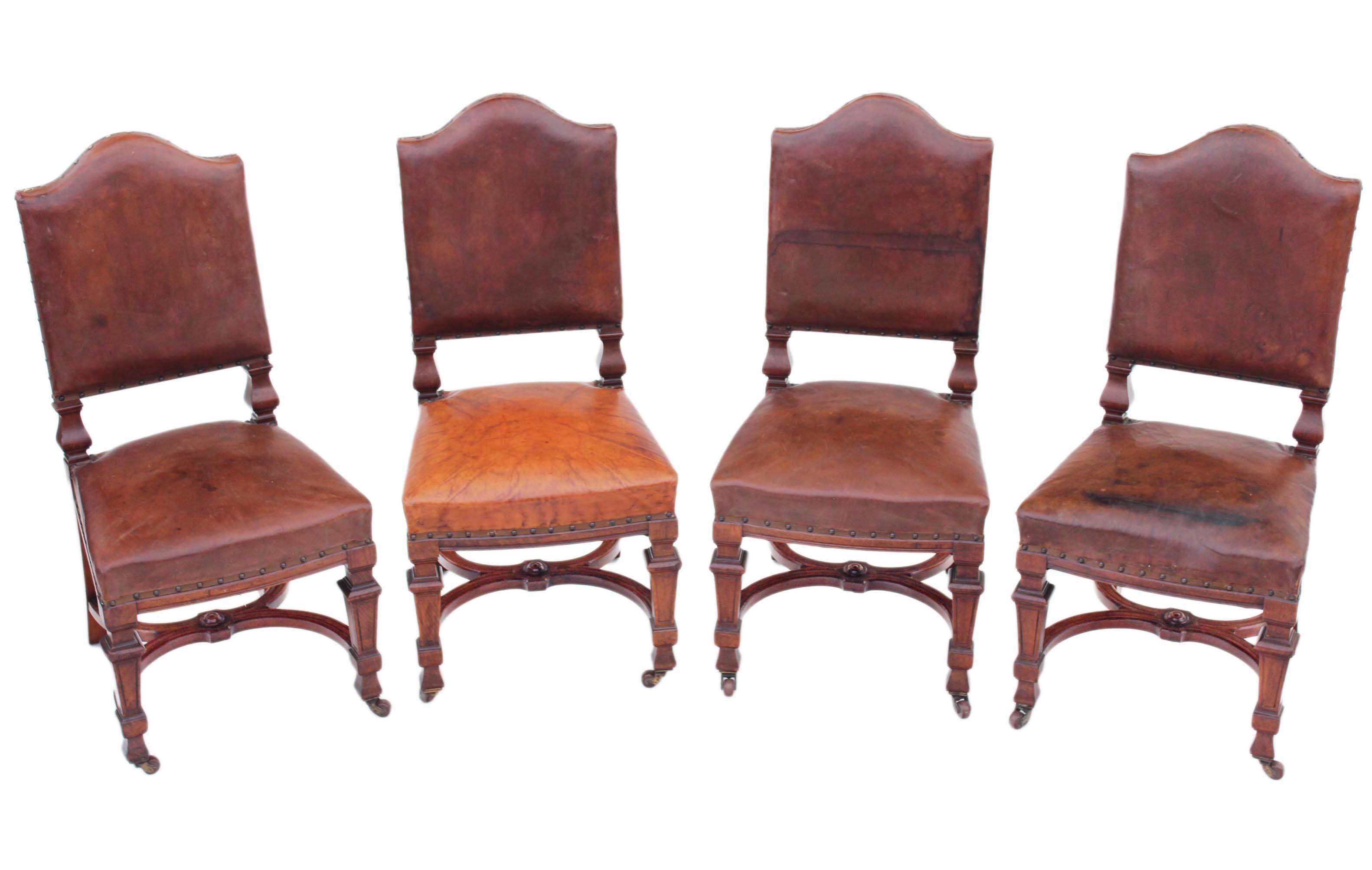 Antique set of 4 Victorian Walnut Leather Dining Chairs (1 of 1) Antique set of 4 Victorian Walnut Leather Dining Chairs (1 of 1)