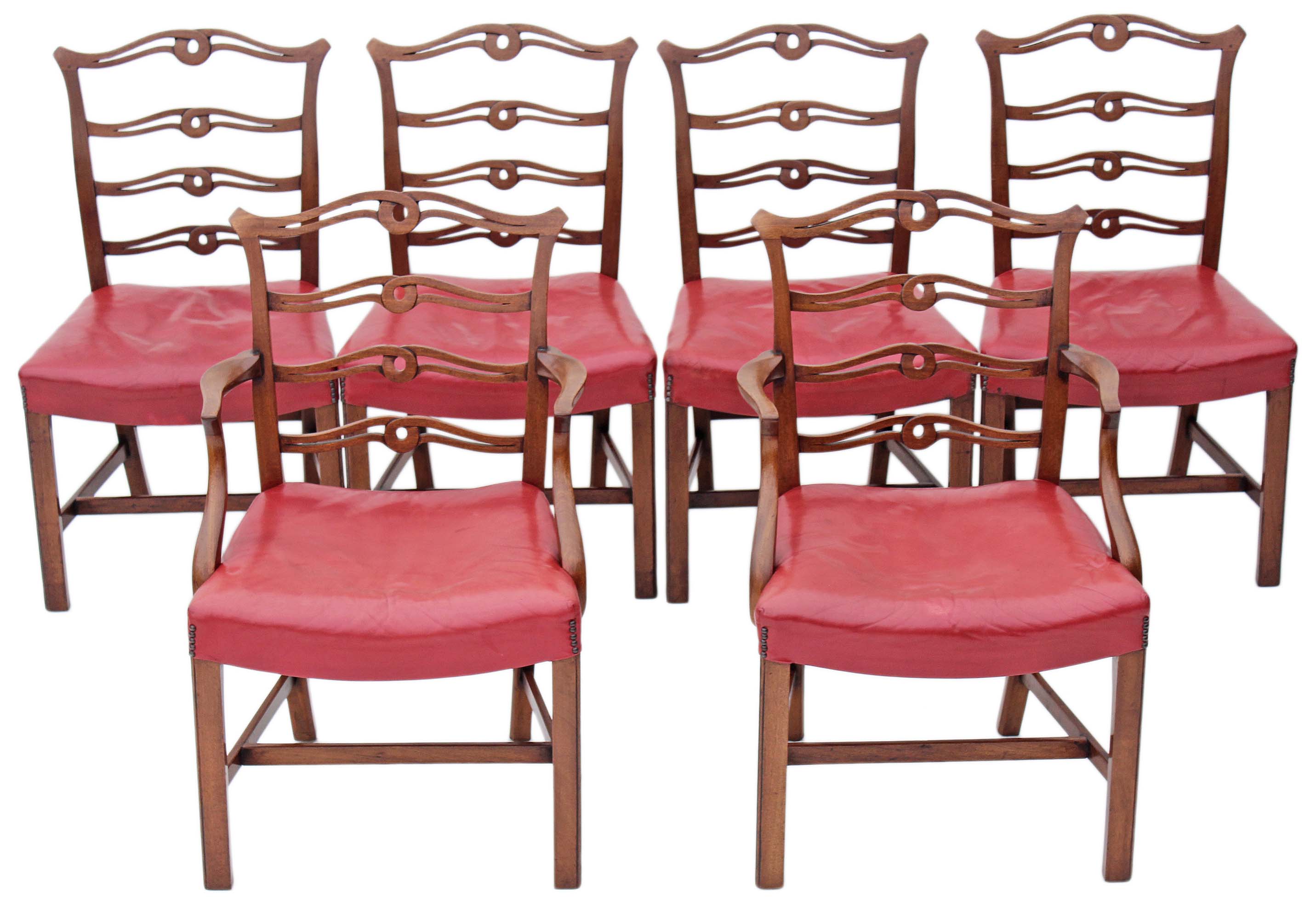 Antique set of 6 (4+2) Georgian Revival Mahogany Leather Dining Chairs (1 of 1) Antique set of 6 (4+2) Georgian Revival Mahogany Leather Dining Chairs (1 of 1)
