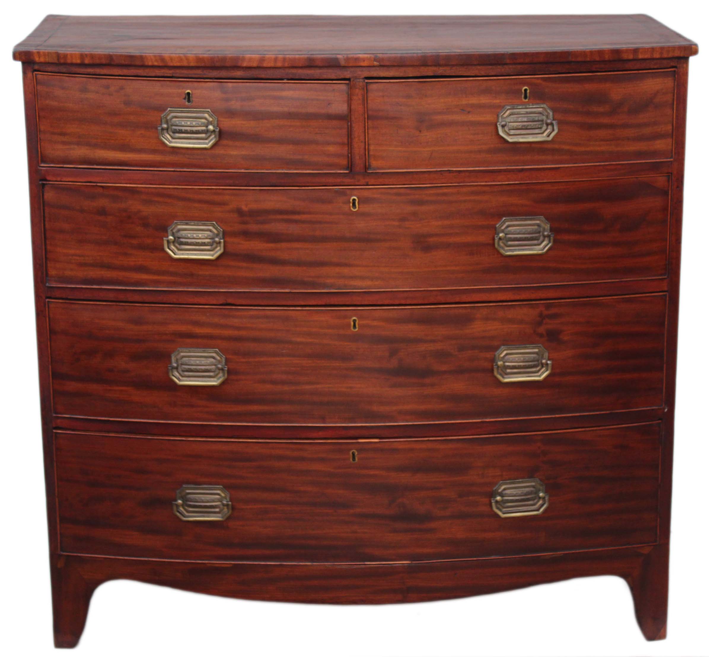 Antique Georgian 19th Century Flame Mahogany Bow Front Crossbanded Chest of Drawers (1 of 1) Antique Georgian 19th Century Flame Mahogany Bow Front Crossbanded Chest of Drawers (1 of 1)