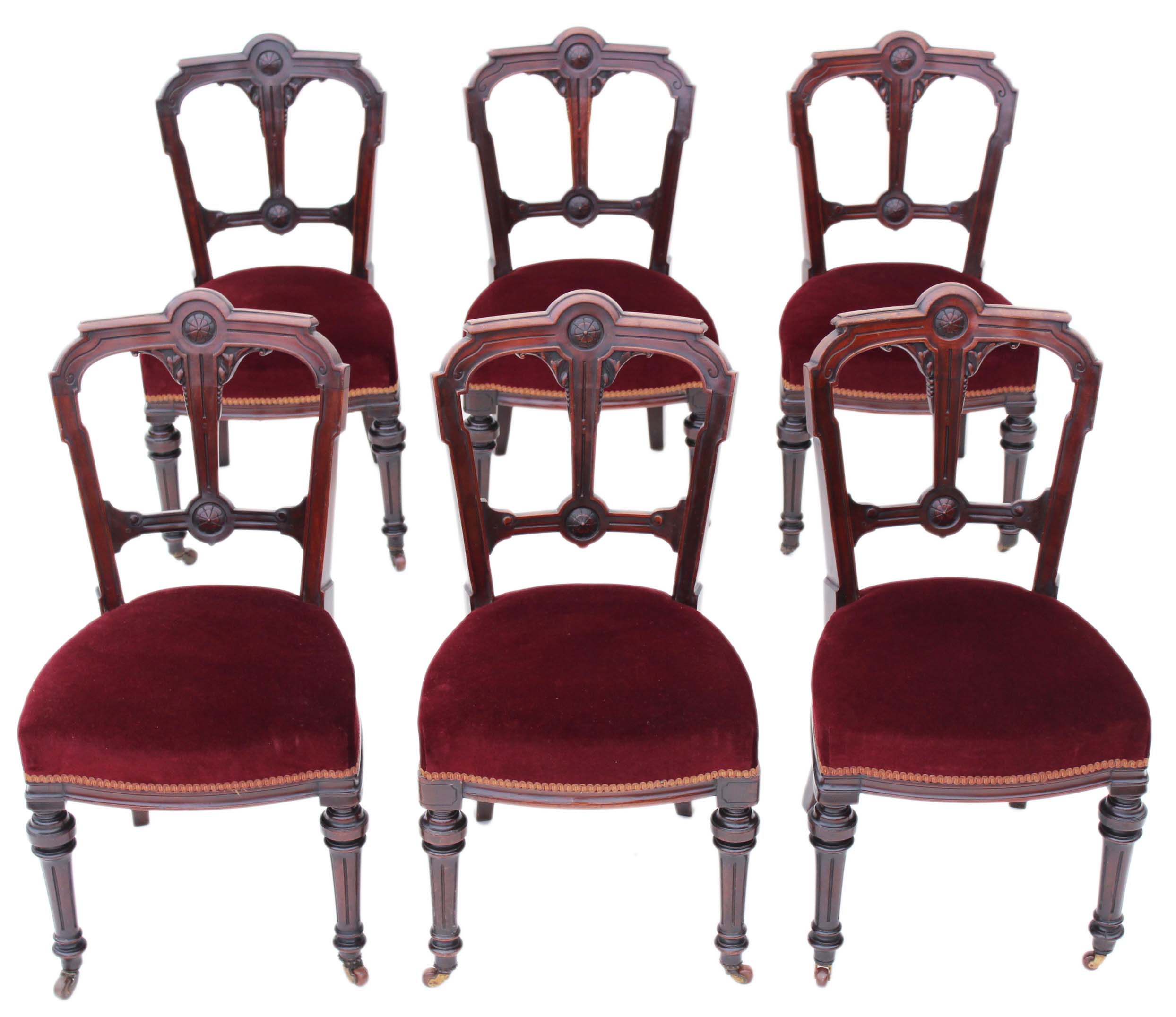 Antique set of 6 Victorian 19C Gothic mahogany walnut dining chairs (1 of 1) Antique set of 6 Victorian 19C Gothic mahogany walnut dining chairs (1 of 1)
