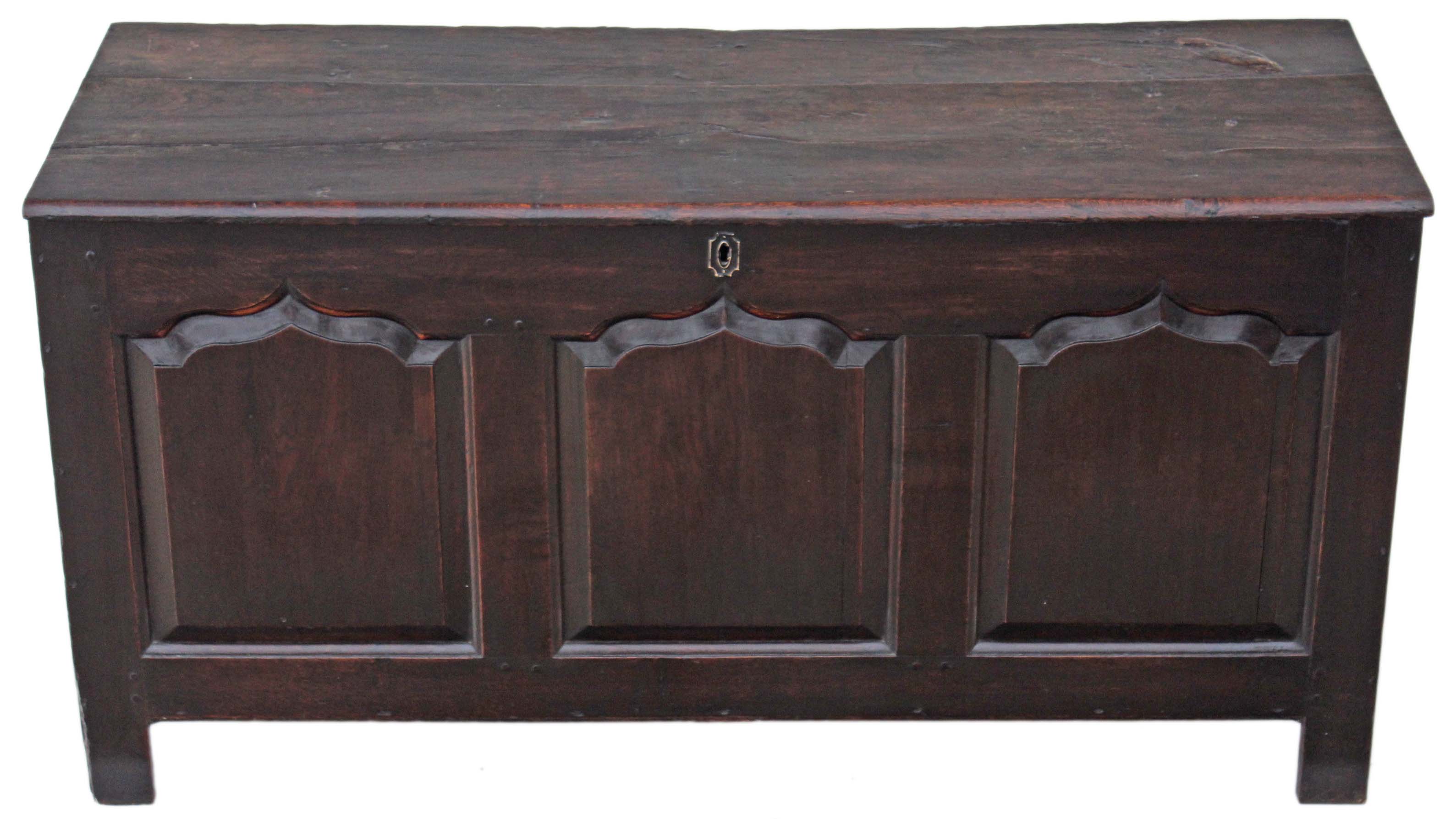 Georgian 18th Century 3 Panel Oak Coffer Chest / Ottoman / Log Basket (1 of 14)