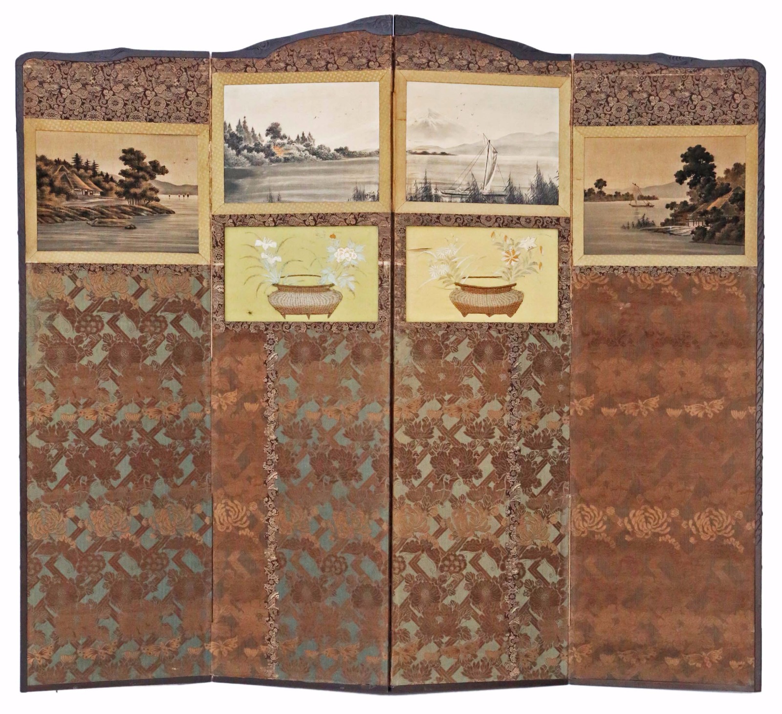 Victorian Chinoiserie Mahogany Dressing Screen c.1900 (1 of 9)