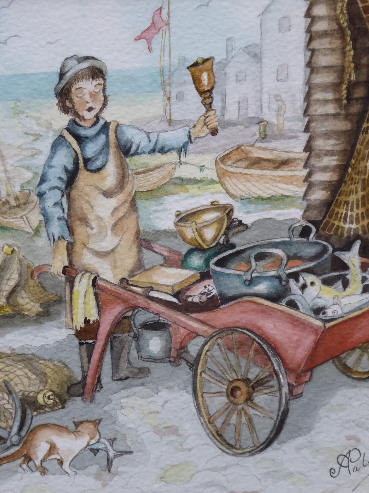Watercolour of The Fish Seller by Artist Anthony Palmer (1 of 7)