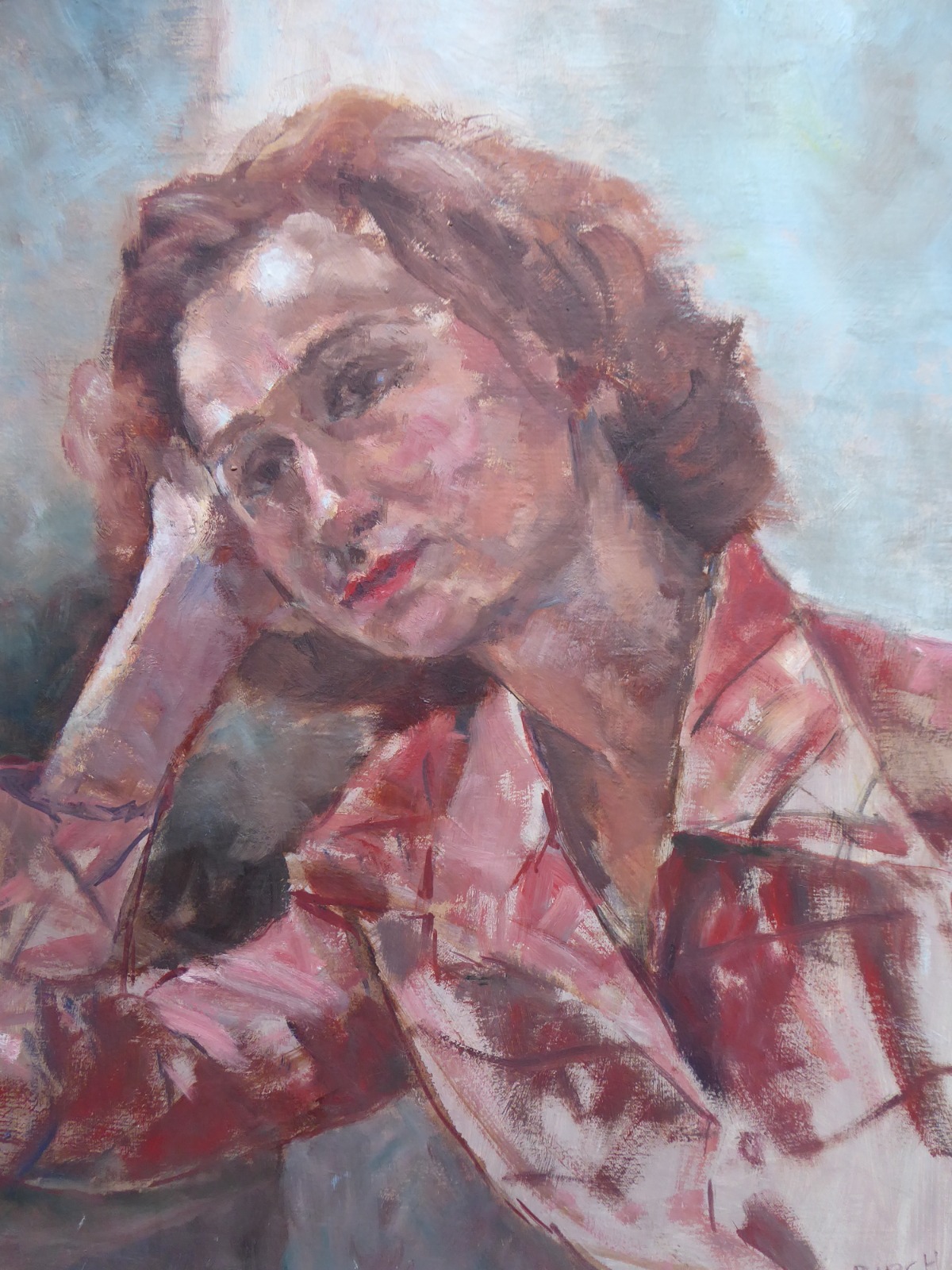 Oil on Canvas Portrait Lady in Red Listed Artist Ronald Birch (1 of 12)