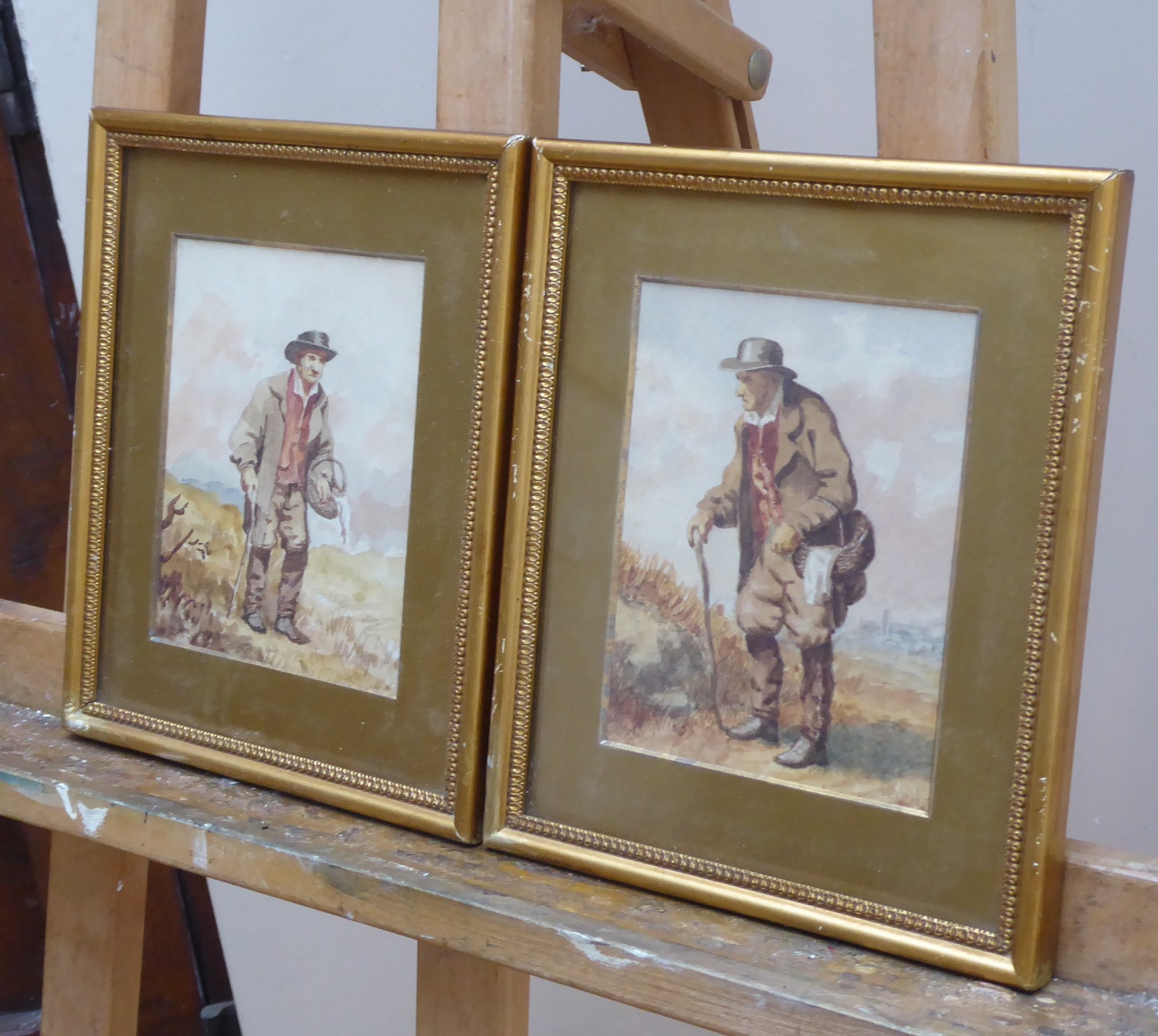 Pair of Watercolour Studies of a Man Listed Artist William H Kay (1 of 17)