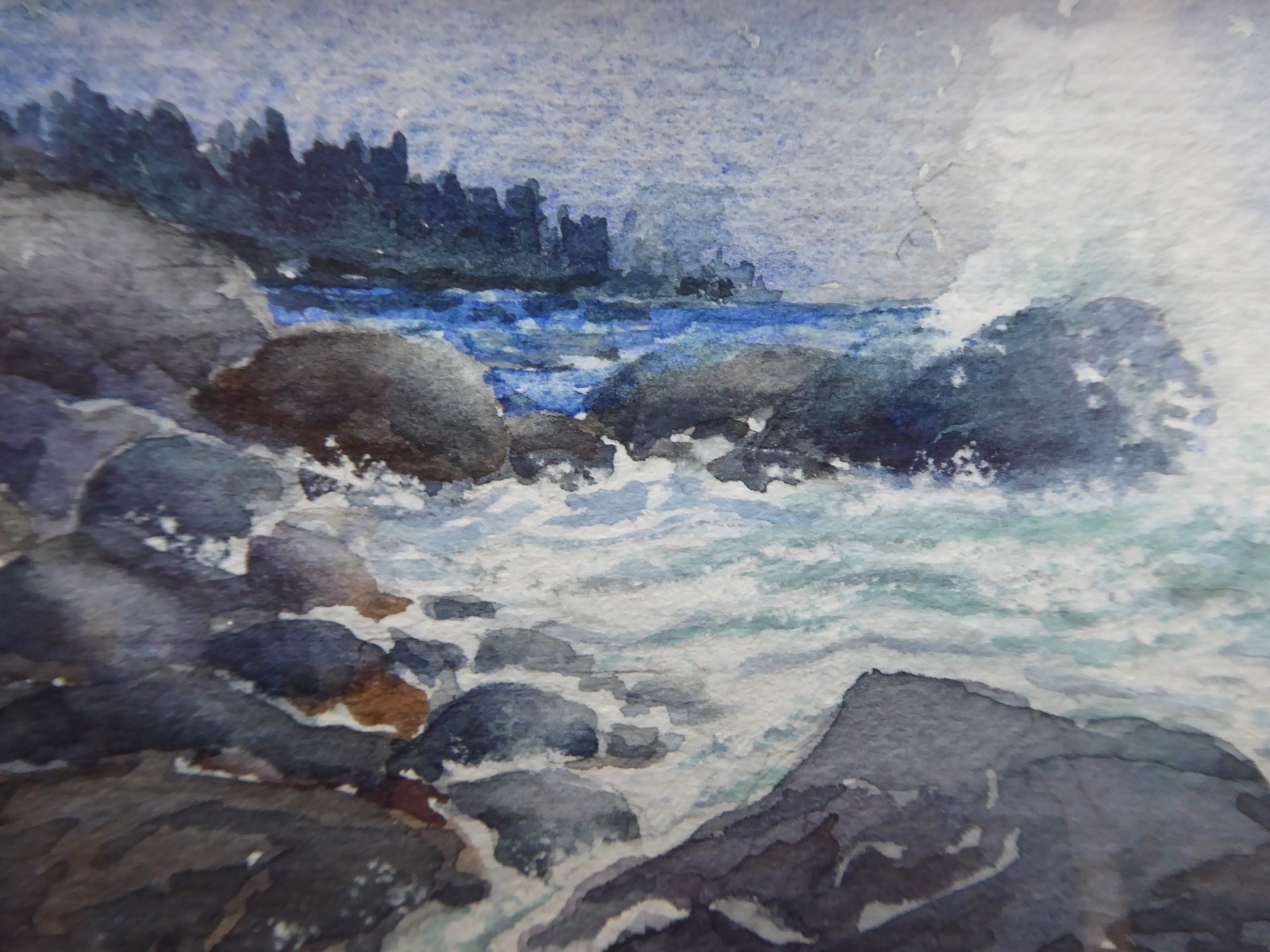 Watercolour Miniature Seascape of the Roaring Sea by Artist D Silsby (1 of 9)