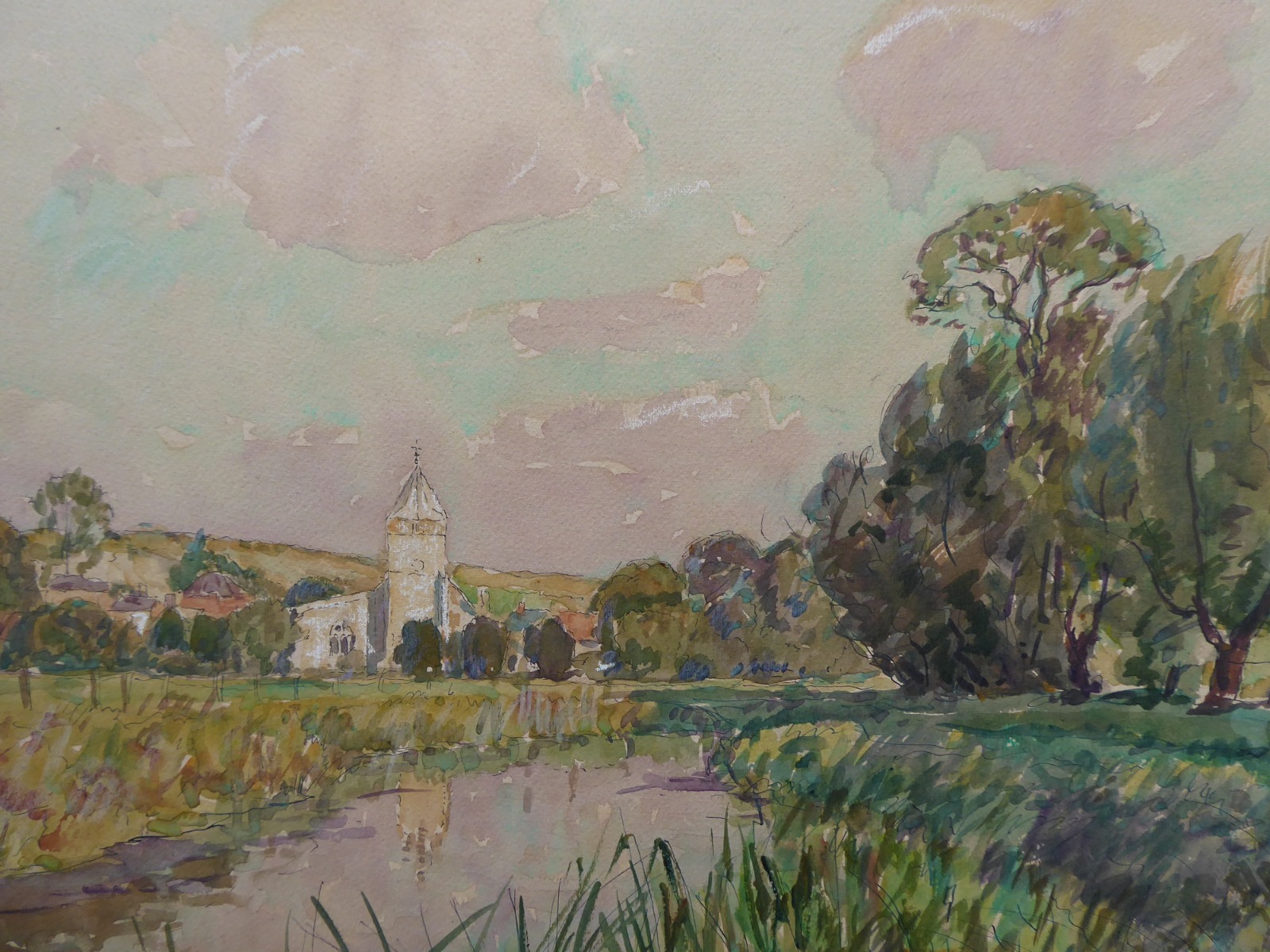 Watercolour Riverside View by Artist Henry Samuel Merritt (1 of 15)