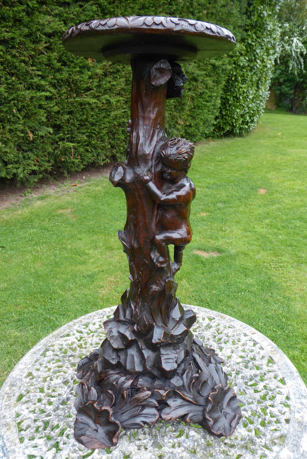 Oak Torchiere Depicting Boy Climbing to Birds Nest 1850-1860 (1 of 12)