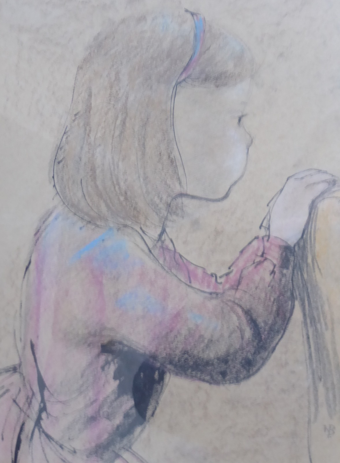 Pen Ink / Crayon Study of a Child Monogrammed NB (1 of 8)