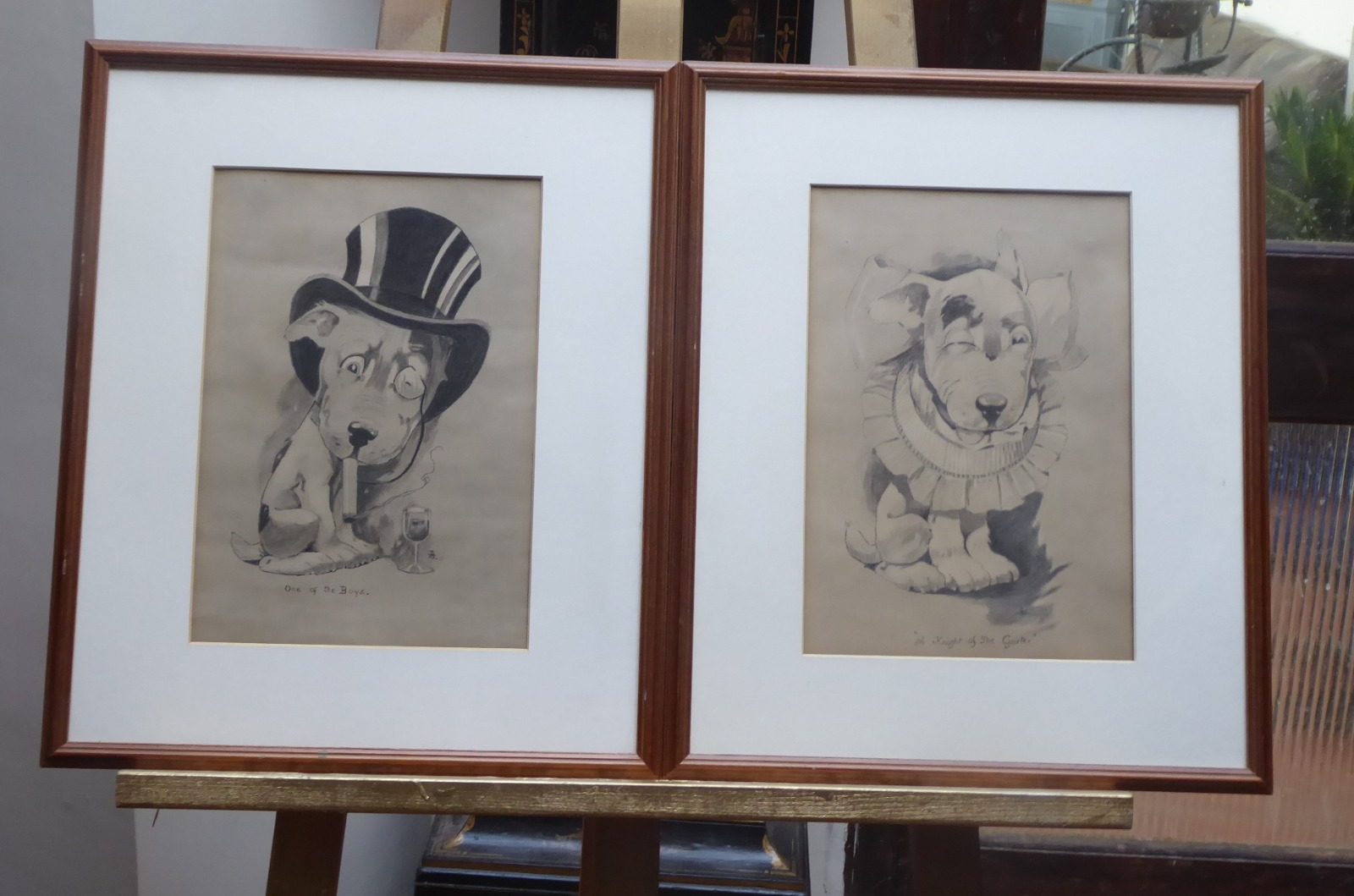 Pencil Drawings of Two Cute Dogs Monogrammed FB 1920s/1930s (1 of 8)