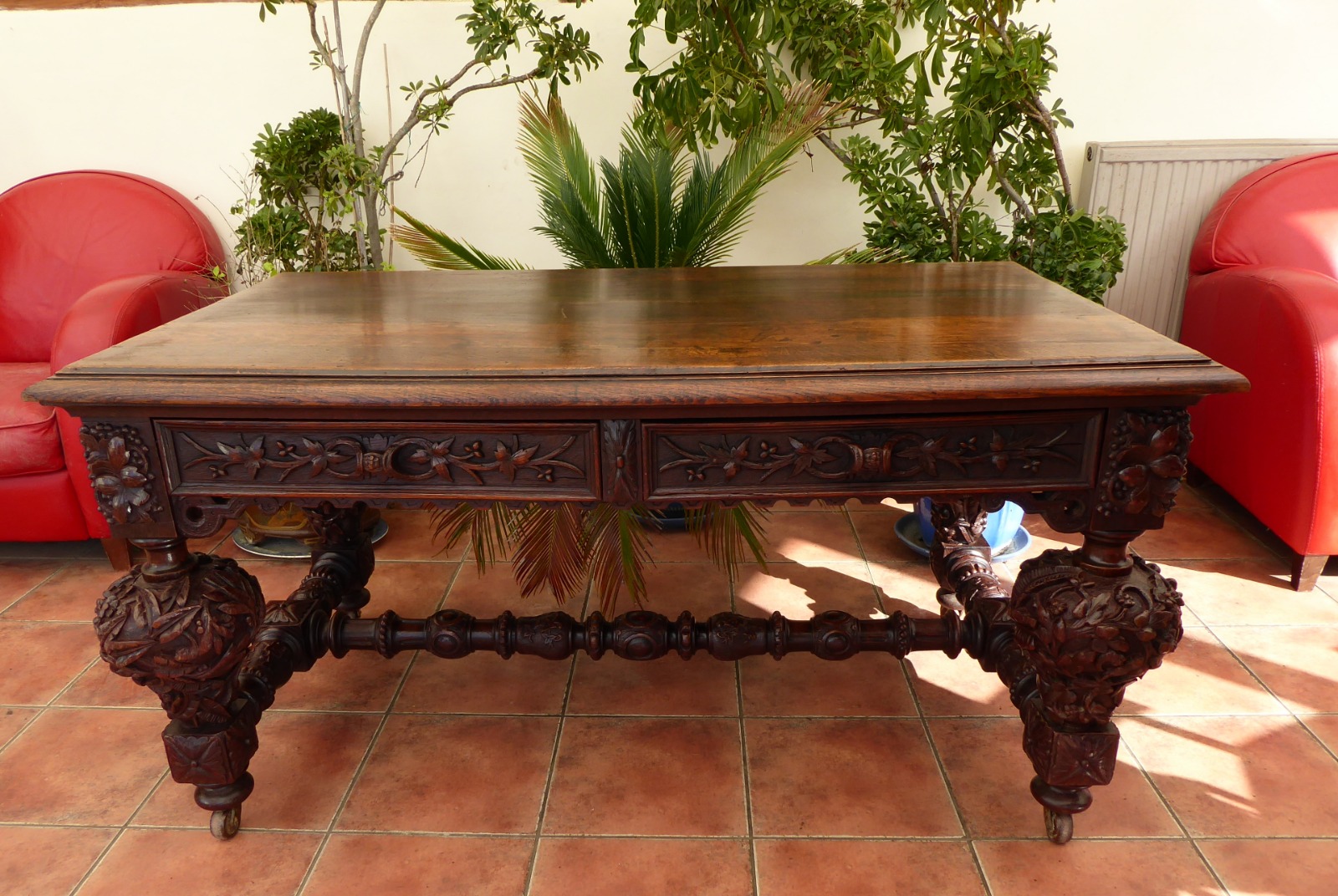Heavily Carved Country Oak Library Table c.1790 (1 of 10)