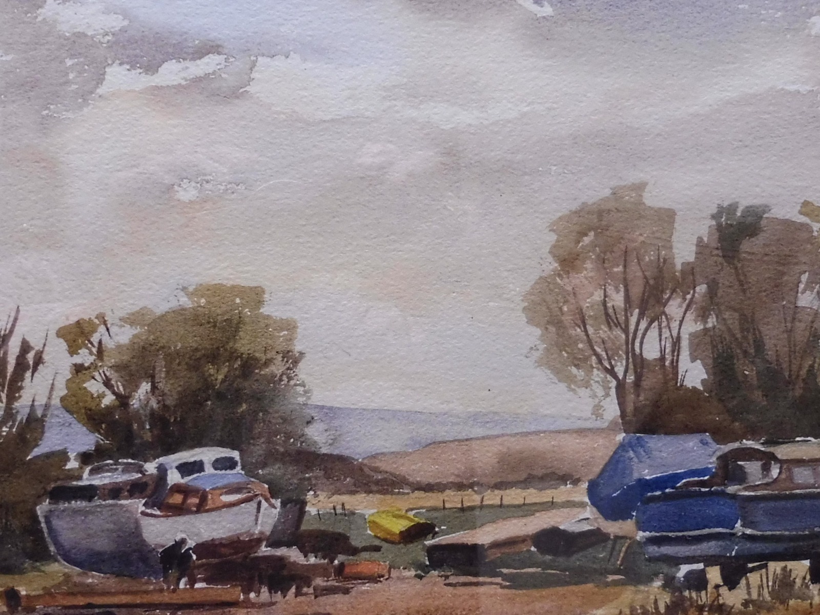 Watercolour & Ink the Boat Yard Low Tide Listed Artist Ronald Birch 1973 (1 of 8)