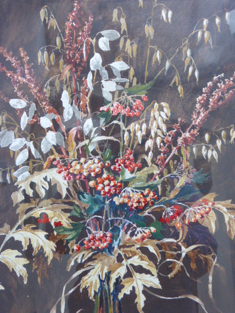 Large Watercolour of 'Autumn Flowers' Monogrammed H McD (1 of 9)