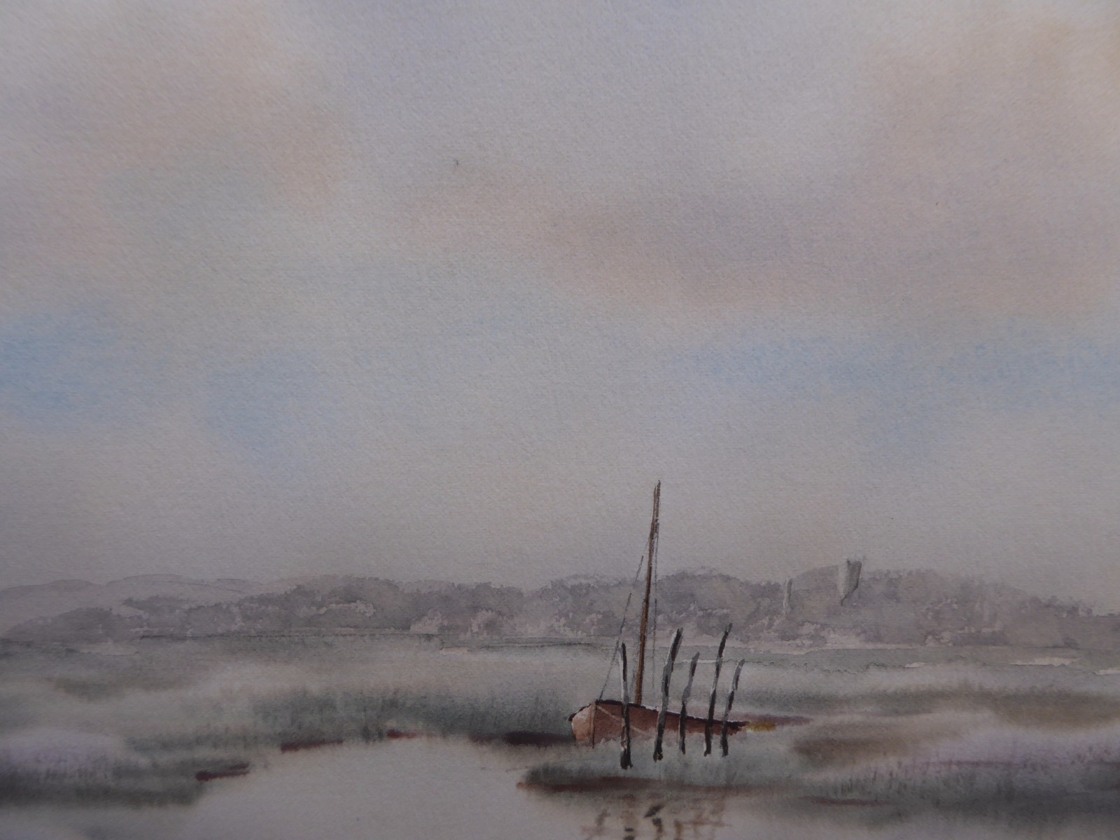 Watercolour Boat on the Salt Marsh Signed (1 of 10)