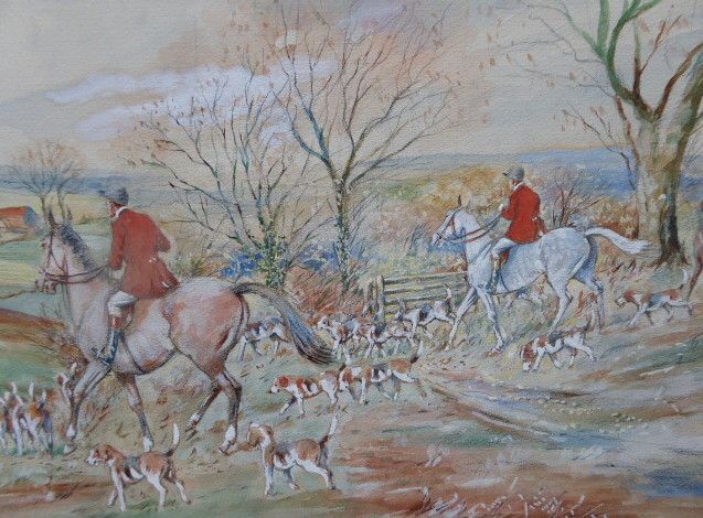 Watercolour a Hunting We Do Go Artist E W Melworth (1 of 8)