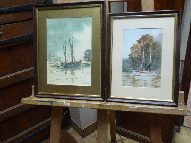 Two Watercolours Barge & Riverscape Exhibited Artist Renee Nash (1 of 12)