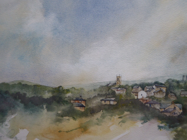 Watercolour of Village on the Hills by Artist Robert Clay (1 of 12)
