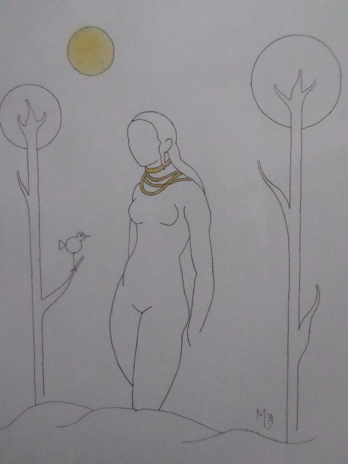 Watercolour & Ink Nude Study Monogramed M 1973 (1 of 11)