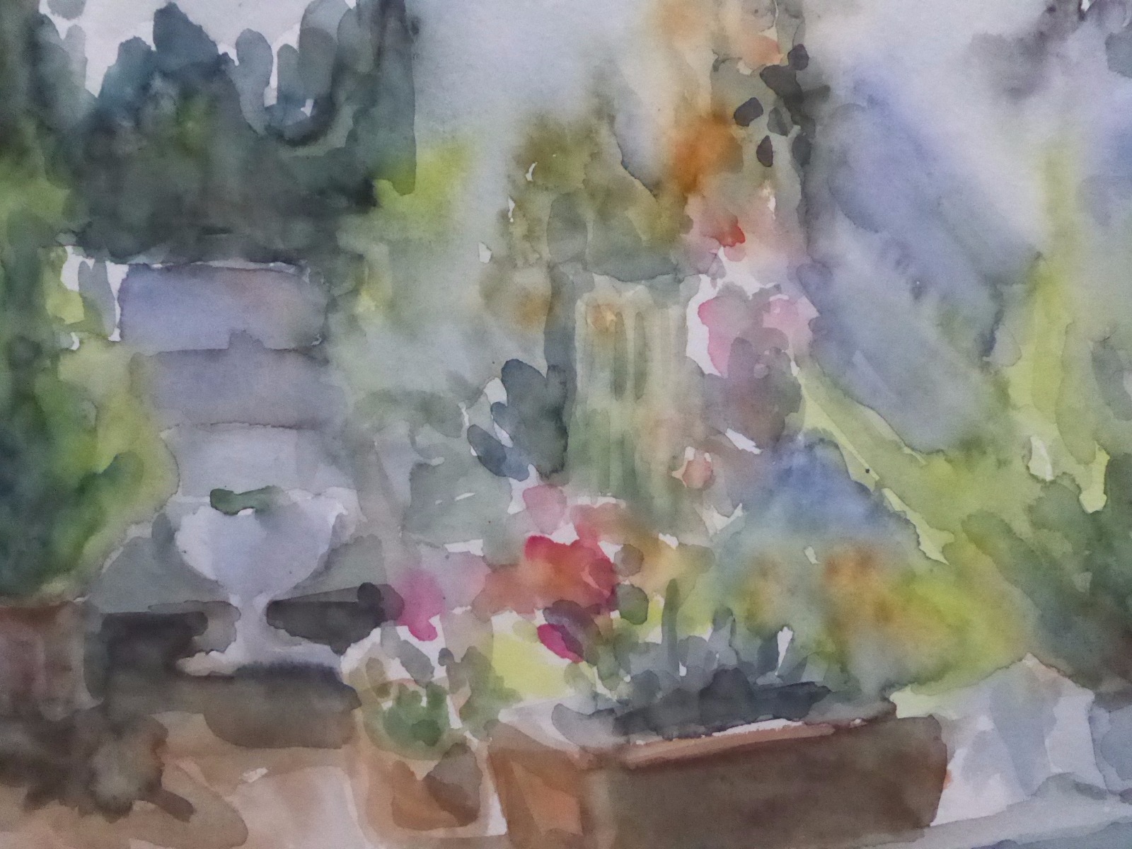 Watercolour of Flowers on a Window Sill by Artist E Lochlann (1 of 12)