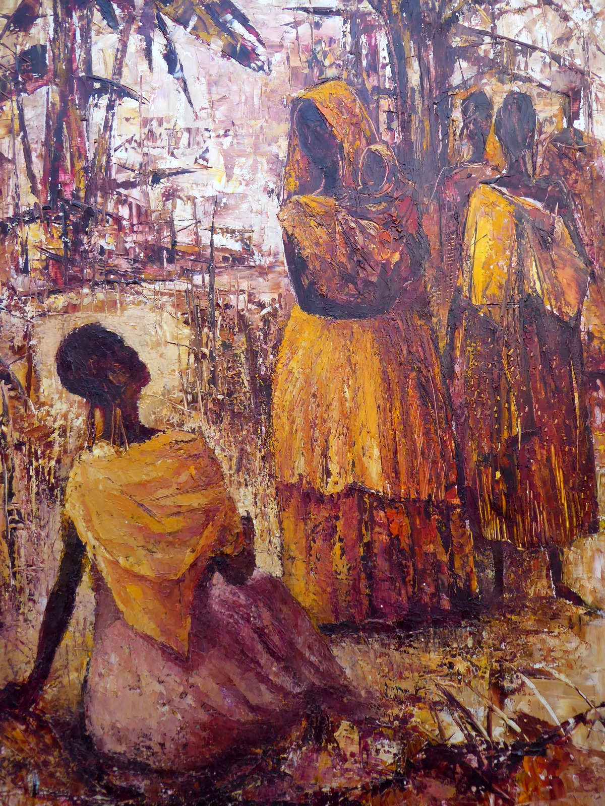 Large Oil on Board of Tribal Women Listed Artist John Seldon 1962 (1 of 15)