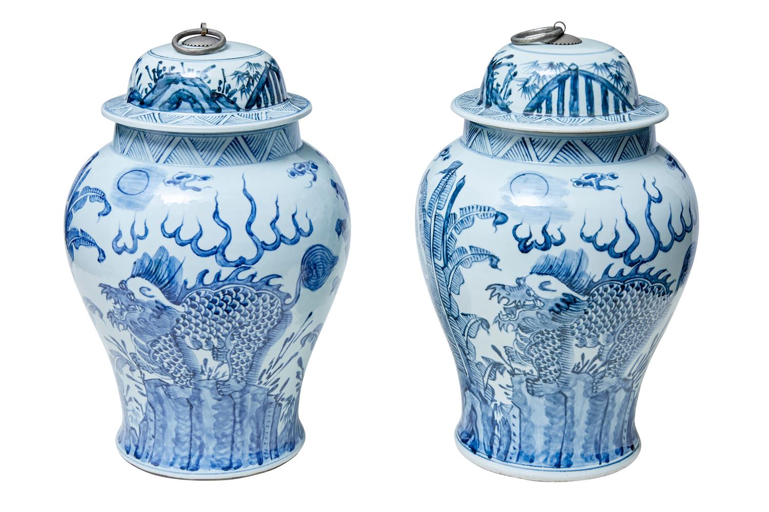 Pair of 20th Century Chinese Blue & White Jars (1 of 1) Pair of 20th Century Chinese Blue & White Jars (1 of 1)