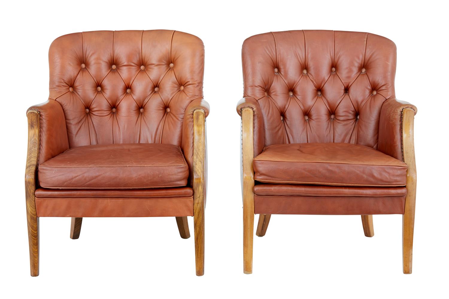 Pair of Mid 20th Century Elm & Leather Armchairs (1 of 7) Pair of Mid 20th Century Elm & Leather Armchairs (1 of 7)