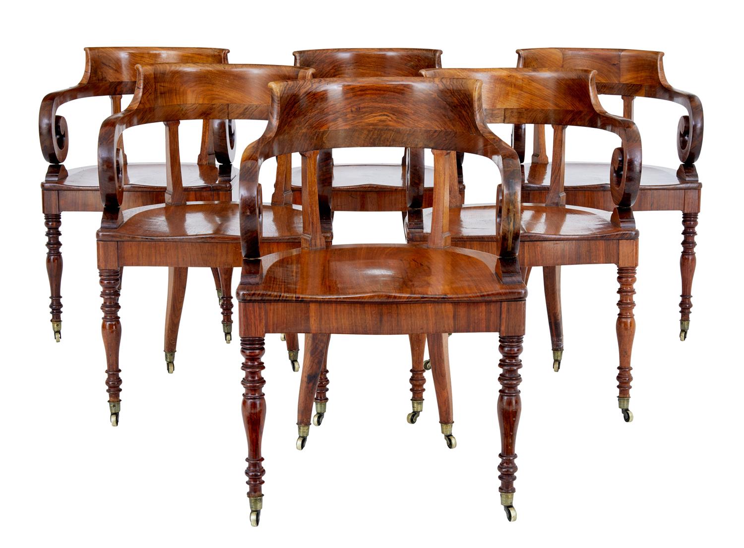 Rare Set of 6 Mid 19th Century Danish Walnut Captains Chairs (1 of 1) Rare Set of 6 Mid 19th Century Danish Walnut Captains Chairs (1 of 1)