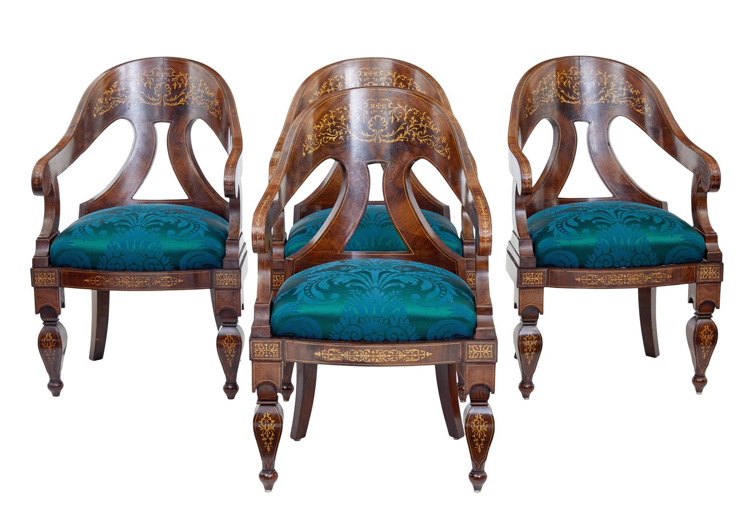 Rare Set of 4 Regency Period Inlaid Mahogany Lounge Chairs (1 of 6) Rare Set of 4 Regency Period Inlaid Mahogany Lounge Chairs (1 of 6)