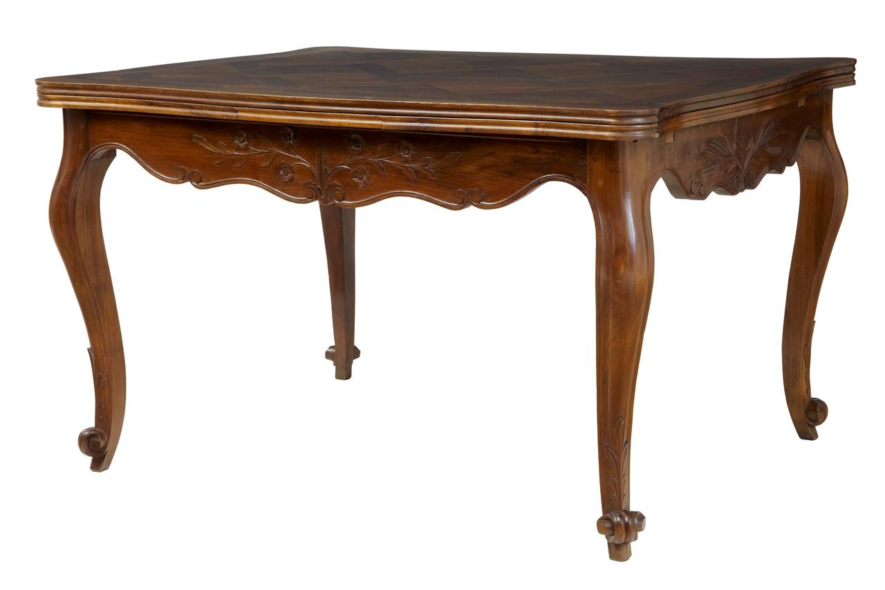 19th Century French Walnut Parquet Farmhouse Draw-leaf Table (1 of 1) 19th Century French Walnut Parquet Farmhouse Draw-leaf Table (1 of 1)