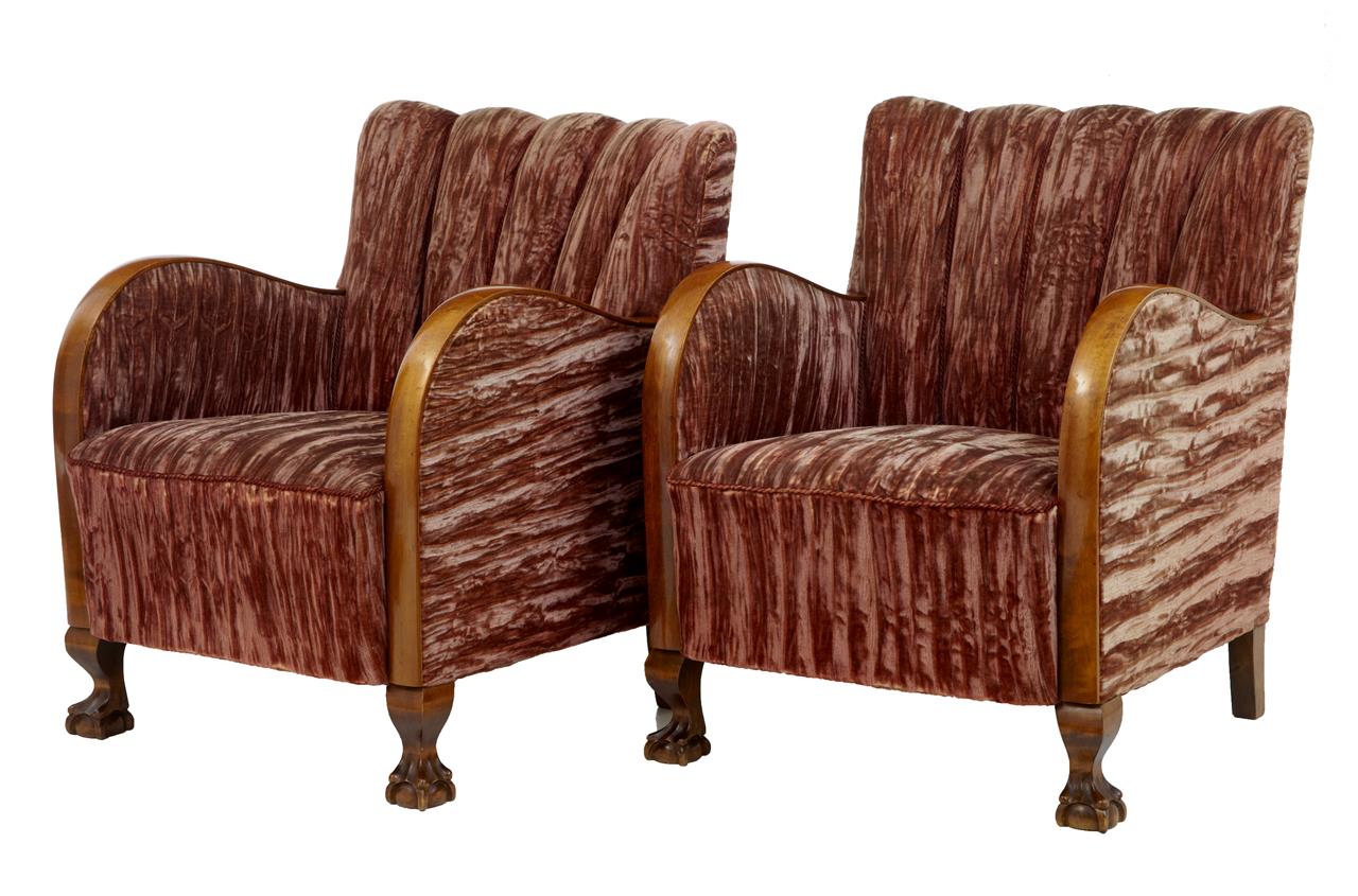 Pair of Birch Art Deco Shell Back Lounge Armchairs (1 of 1) Pair of Birch Art Deco Shell Back Lounge Armchairs (1 of 1)