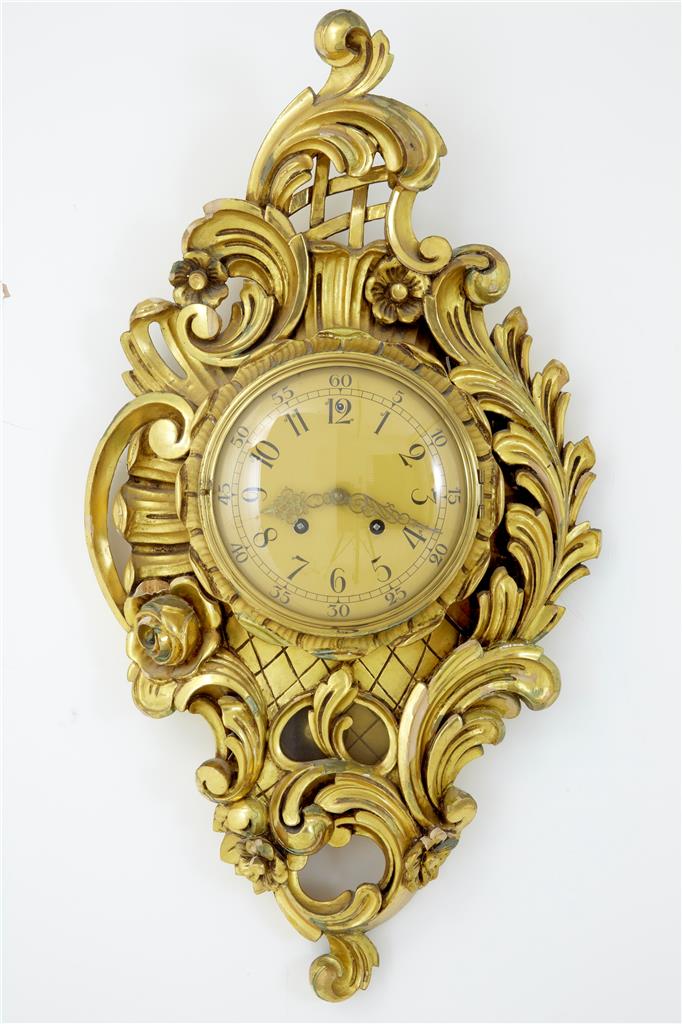 20th Century Swedish Gilt Carved Wood Wall Clock by Westerstrand (1 of 5) 20th Century Swedish Gilt Carved Wood Wall Clock by Westerstrand (1 of 5)