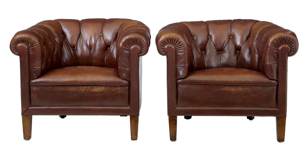 Pair of 1920's Leather Club Buttonback Armchairs (1 of 1) Pair of 1920's Leather Club Buttonback Armchairs (1 of 1)