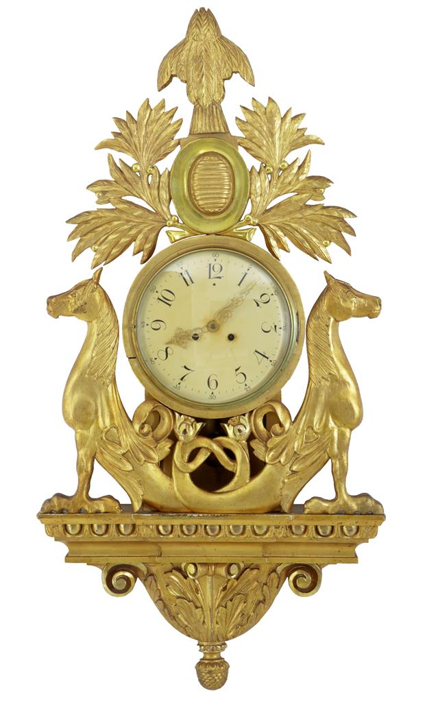 Fine 19th Century Gilt Carved Swedish Wall Clock (1 of 1) Fine 19th Century Gilt Carved Swedish Wall Clock (1 of 1)