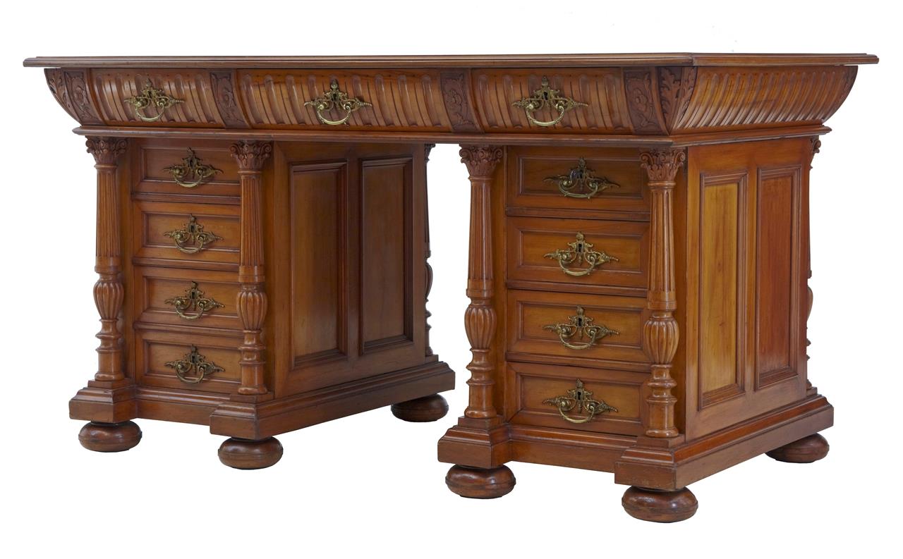 Early 20th Century Carved Cherry Pedestal Desk (1 of 1) Early 20th Century Carved Cherry Pedestal Desk (1 of 1)