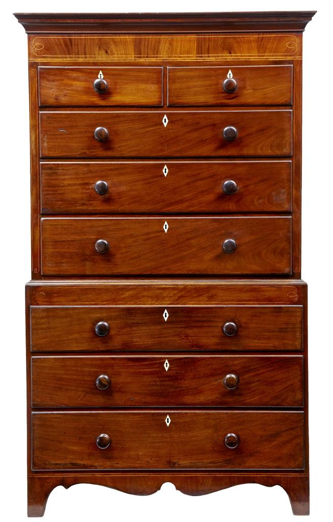 Early 19th Century Mahogany Inlaid Chest on Chest (1 of 1) Early 19th Century Mahogany Inlaid Chest on Chest (1 of 1)