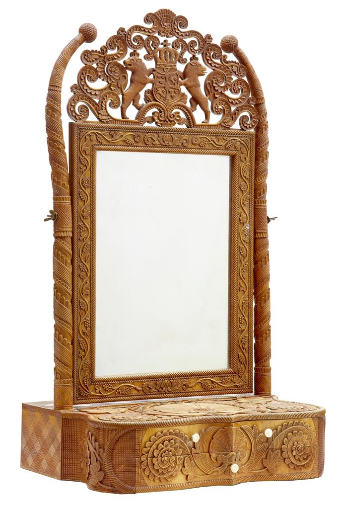 Rare 19th Century Swedish Carved Birch Table Mirror with Indian Influence (1 of 1) Rare 19th Century Swedish Carved Birch Table Mirror with Indian Influence (1 of 1)