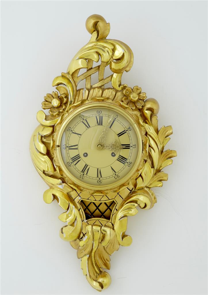 Swedish Gilt Carved Wood Wall Clock FHS Movement (1 of 5) Swedish Gilt Carved Wood Wall Clock FHS Movement (1 of 5)
