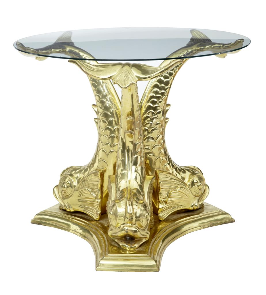 Rare 1950's Solid Brass Cast Carp Glass Top Center Table (1 of 4) Rare 1950's Solid Brass Cast Carp Glass Top Center Table (1 of 4)